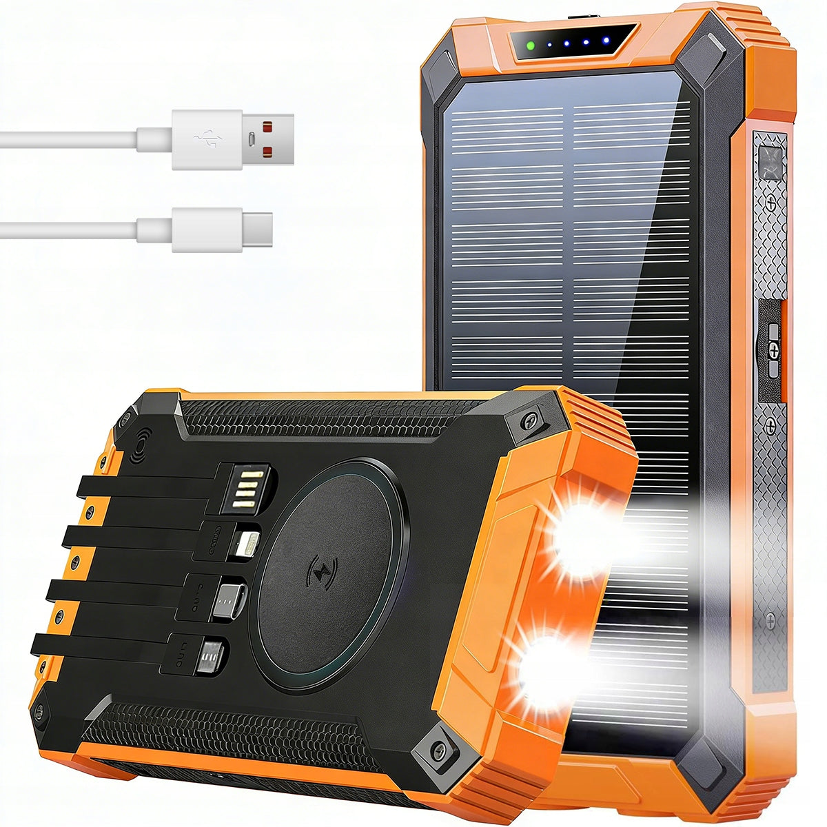 POWERBANK SOLAR CHARGER INDUCTION 30000mAh LED FLASHLIGHT USB USB-C USB-A