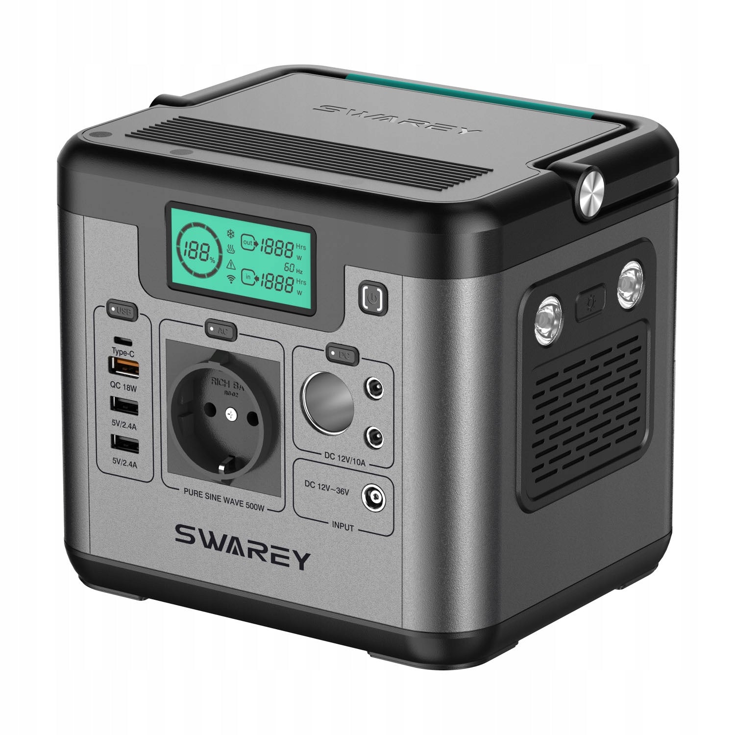 POWERBANK SOLAR GENERATOR SWAREY S500 Pro 518Wh144000mAH AC/DC/Type-C PD65W Manufacturer code POWER BANK SWAREY Solar GENERATOR 518Wh