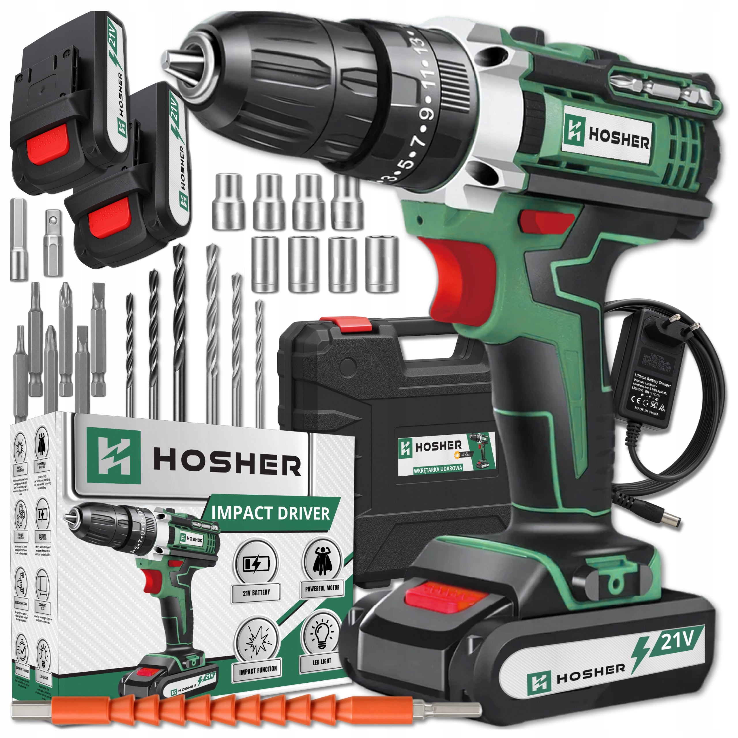 POWERFUL 2X AKU 21V CORDLESS IMPACT DRIVER DRILL CASE