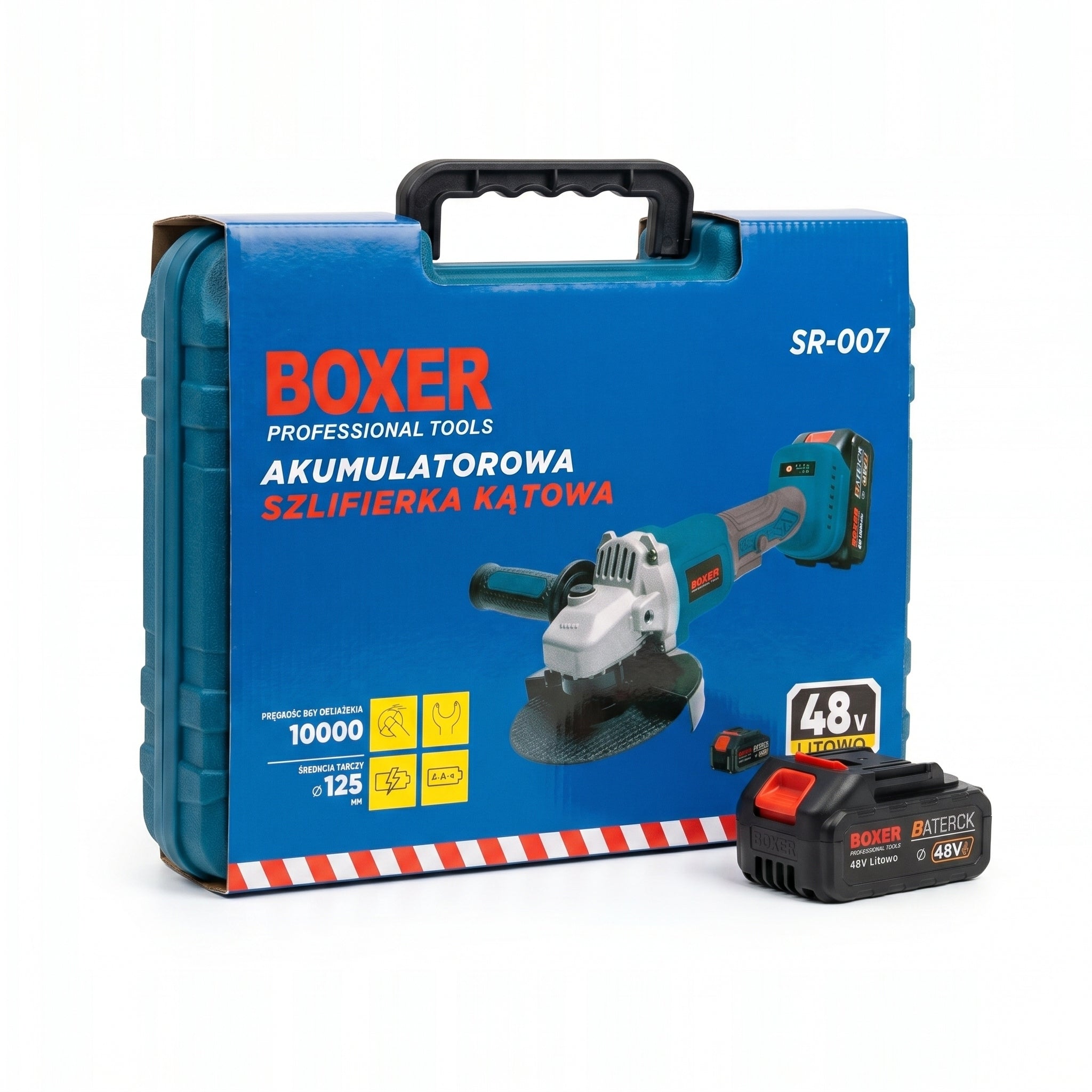 POWERFUL ANGLE GRINDER Cordless BOXER 5Ah 125mm Case + 2 x AKU 48V Manufacturer code bsr007-100-1