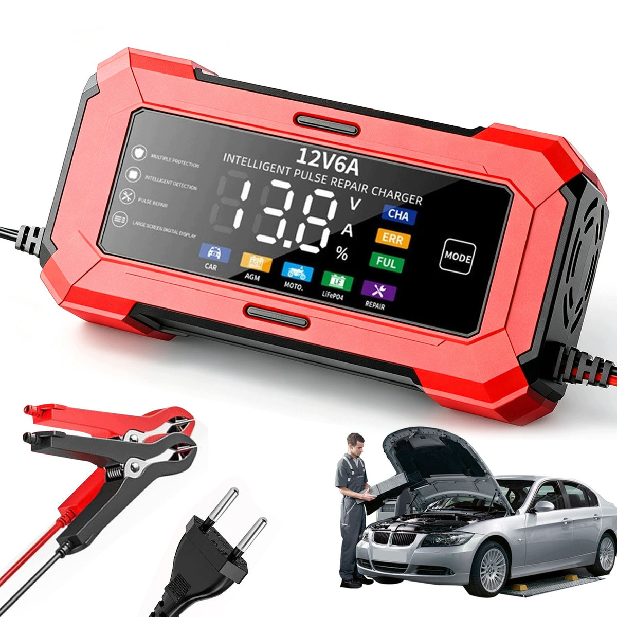 POWERFUL BATTERY RECTIFIER 12V 6A AUTOMATIC COLOR LCD MOTORCYCLE CAR