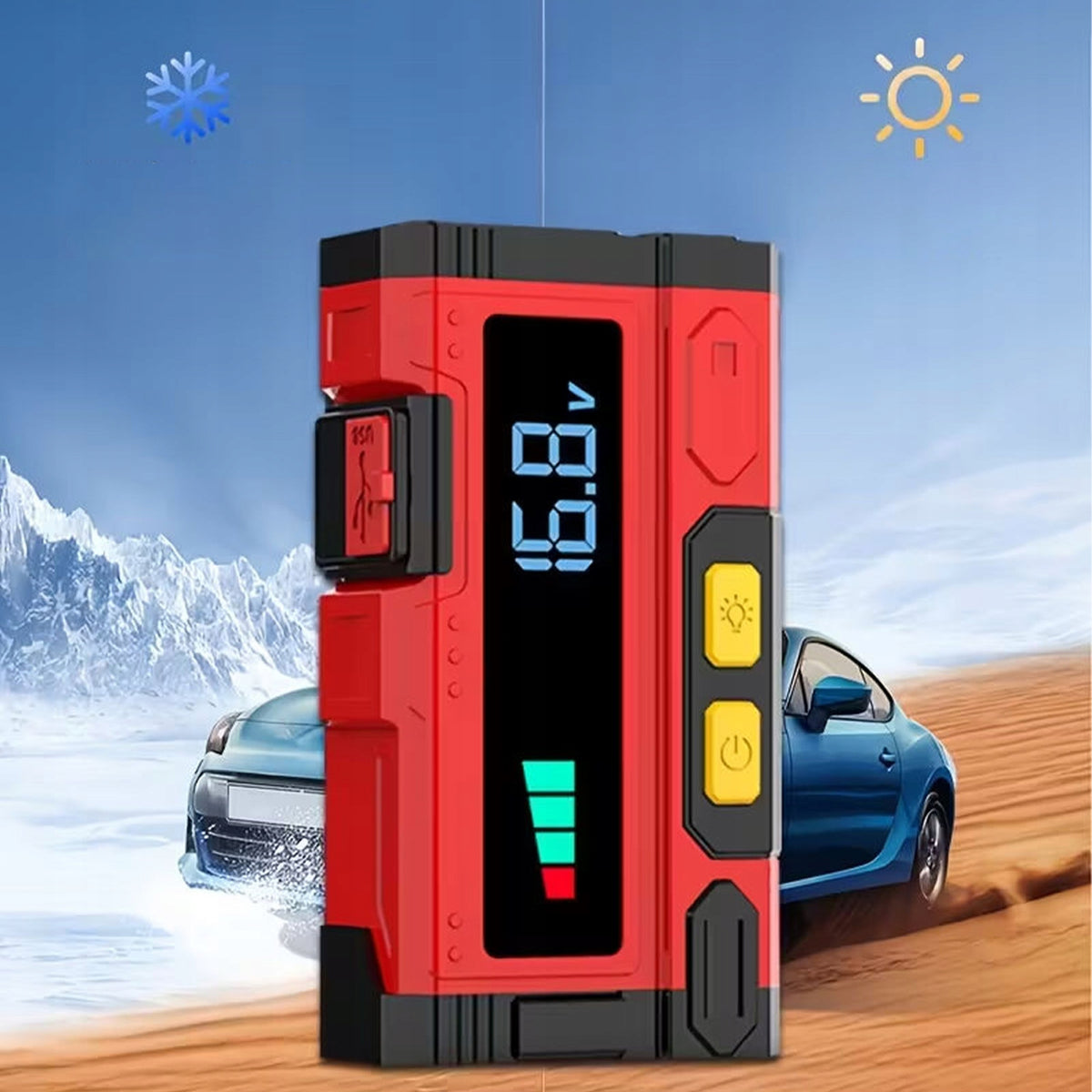 POWERFUL BOOSTER START JUMP STARTER DEVICE COMPRESSOR 1000A Battery capacity 99800 mAh
