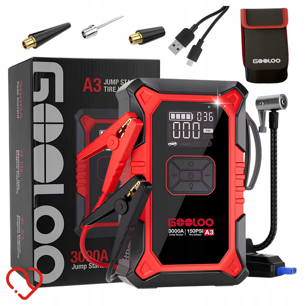 POWERFUL BOOSTER START JUMP STARTER DEVICE WITH COMPRESSOR 3000