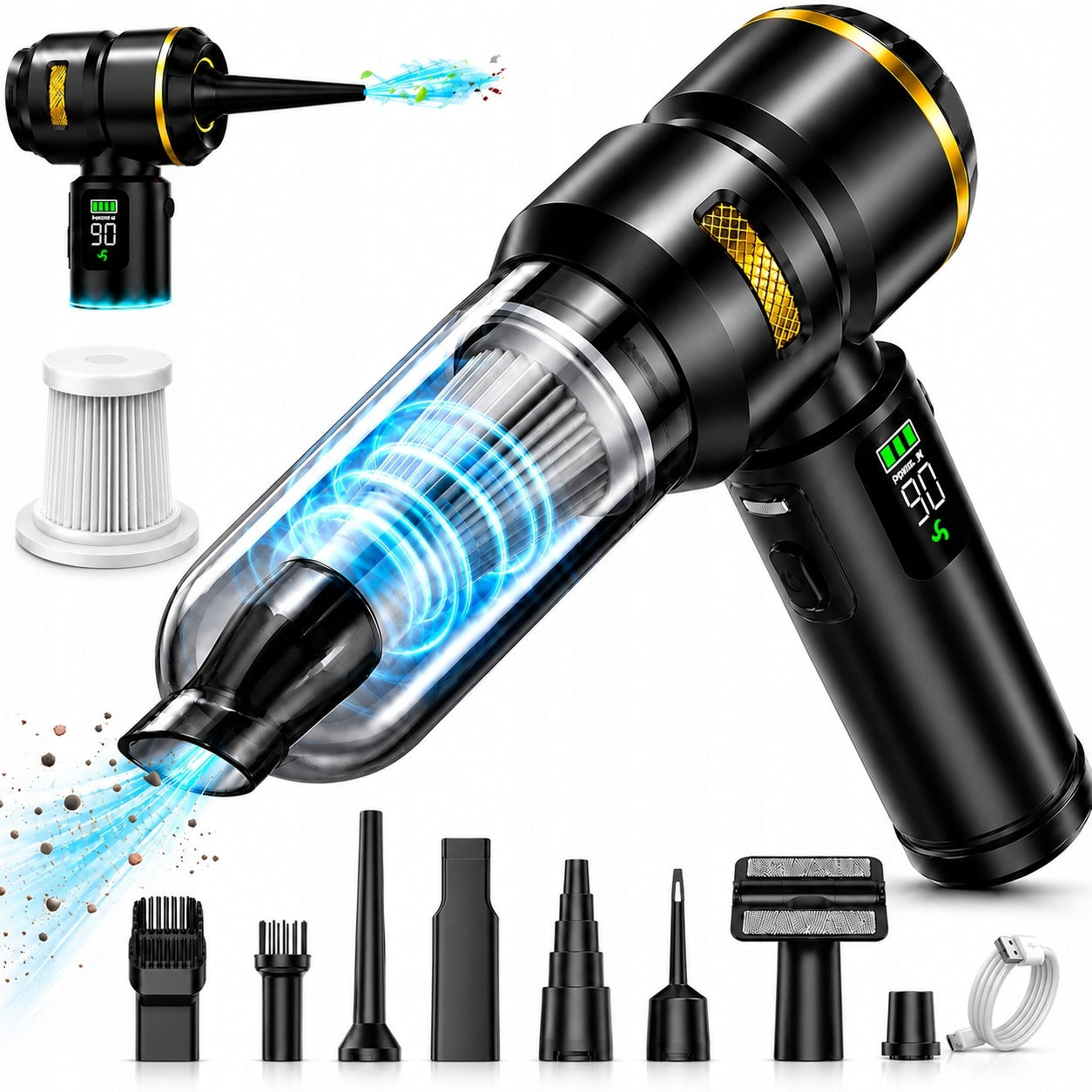 POWERFUL CAR HANDHELD VACUUM CLEANER 2IN1 CORDLESS 20000PA +2x HEPA FILTER