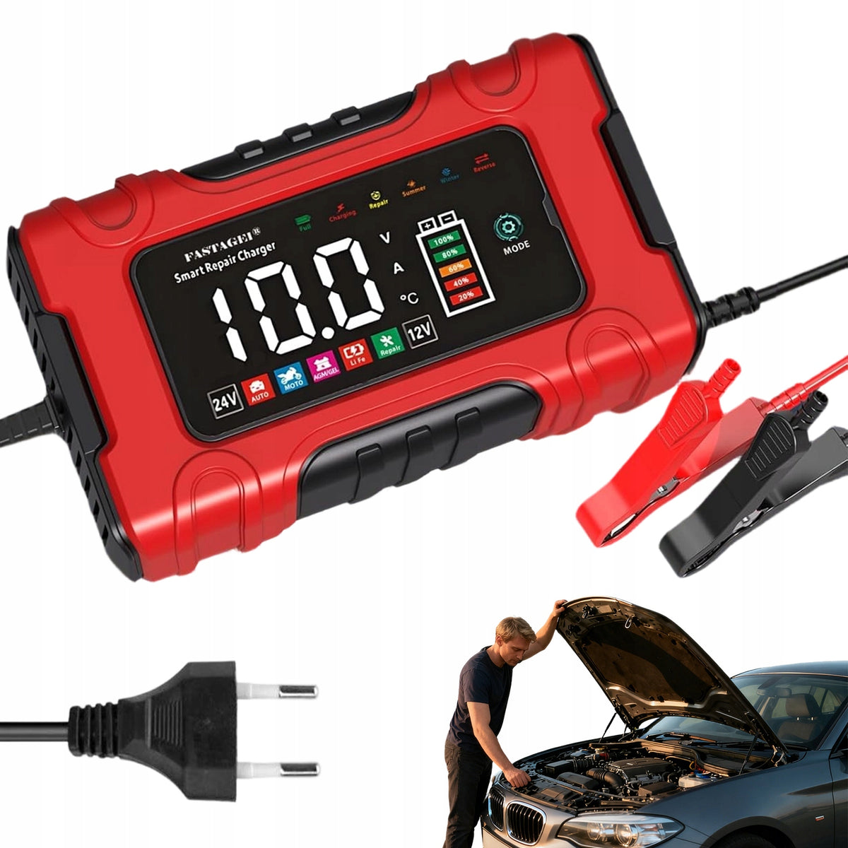 POWERFUL CAR LCD RECTIFIER 12V 24V BATTERY CHARGER AGM GEL