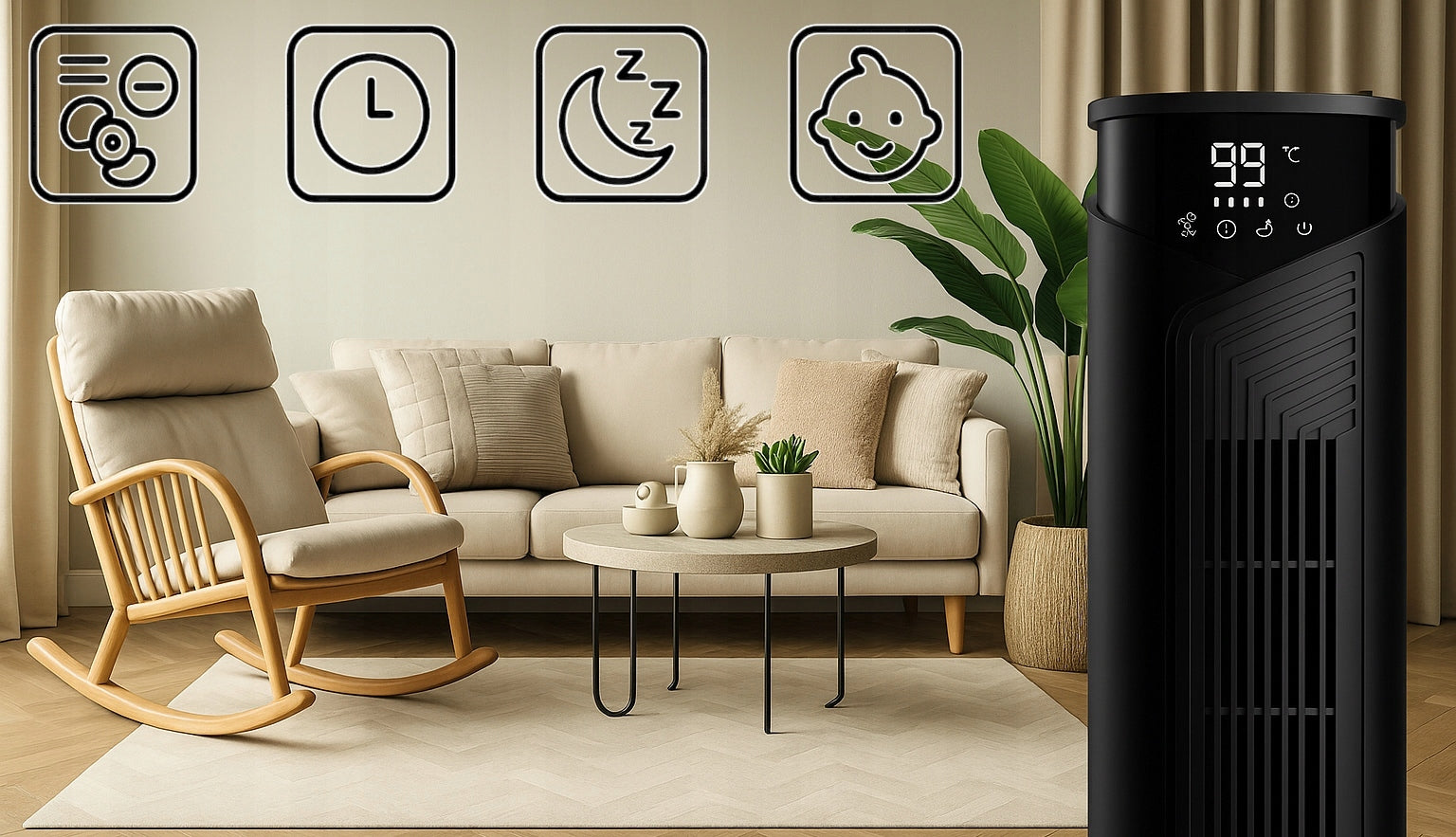 POWERFUL COLUMN FAN FLOOR XL STANDING FAN TIMER OIL REMOTE CONTROL Packaging status original