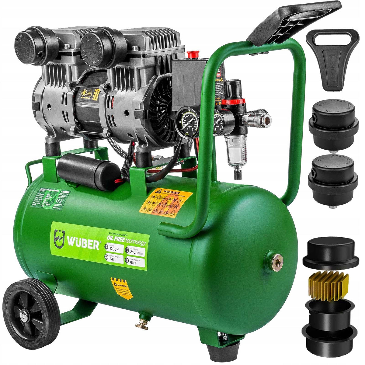 POWERFUL COMPRESSOR AIR COMPRESSOR 8 BAR 1200W TWO-PISTON OIL-FREE 24L