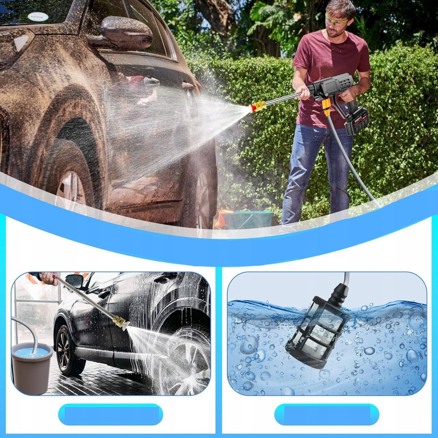 POWERFUL CORDLESS PRESSURE WASHER 200BAR 88VF + 2X AKU Operating pressure 60 bar