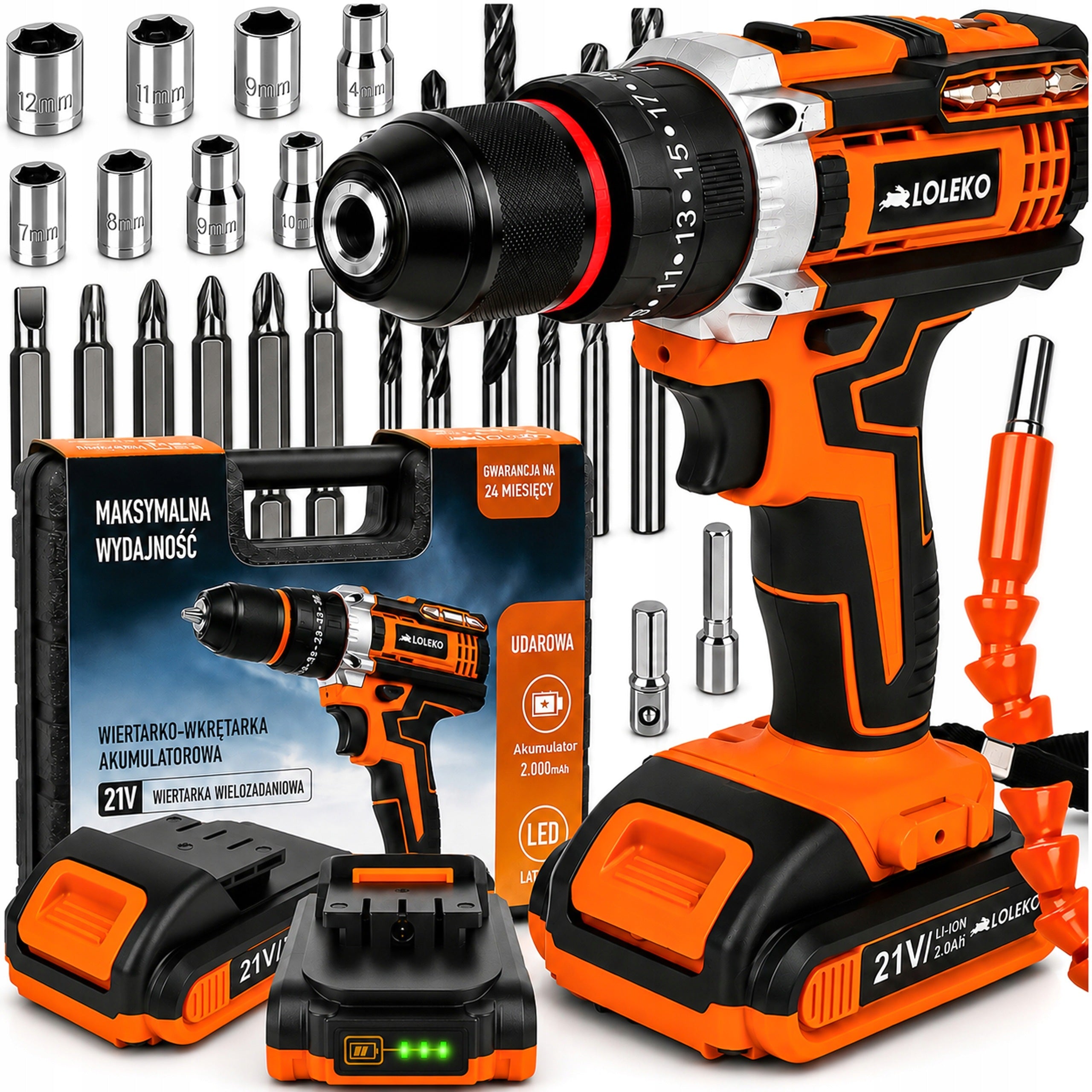 POWERFUL CORDLESS SCREWDRIVER IMPACT DRILL CASE SET 2X AKU 21V