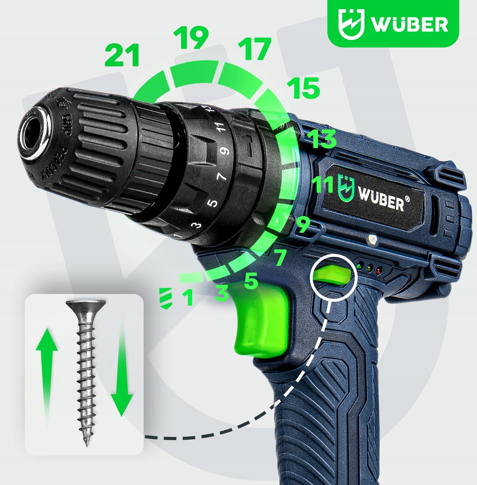 POWERFUL CORDLESS screwdriver drill/driver SET 2x battery Brand Wuber
