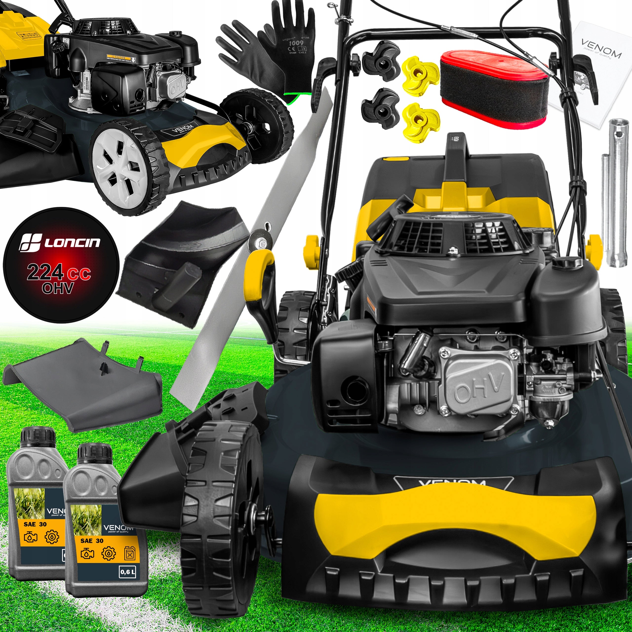 POWERFUL DIESEL MOWER VENOM 9in1 DRIVE MOTOR LONCIN 224cc LARGE 56cm Oil