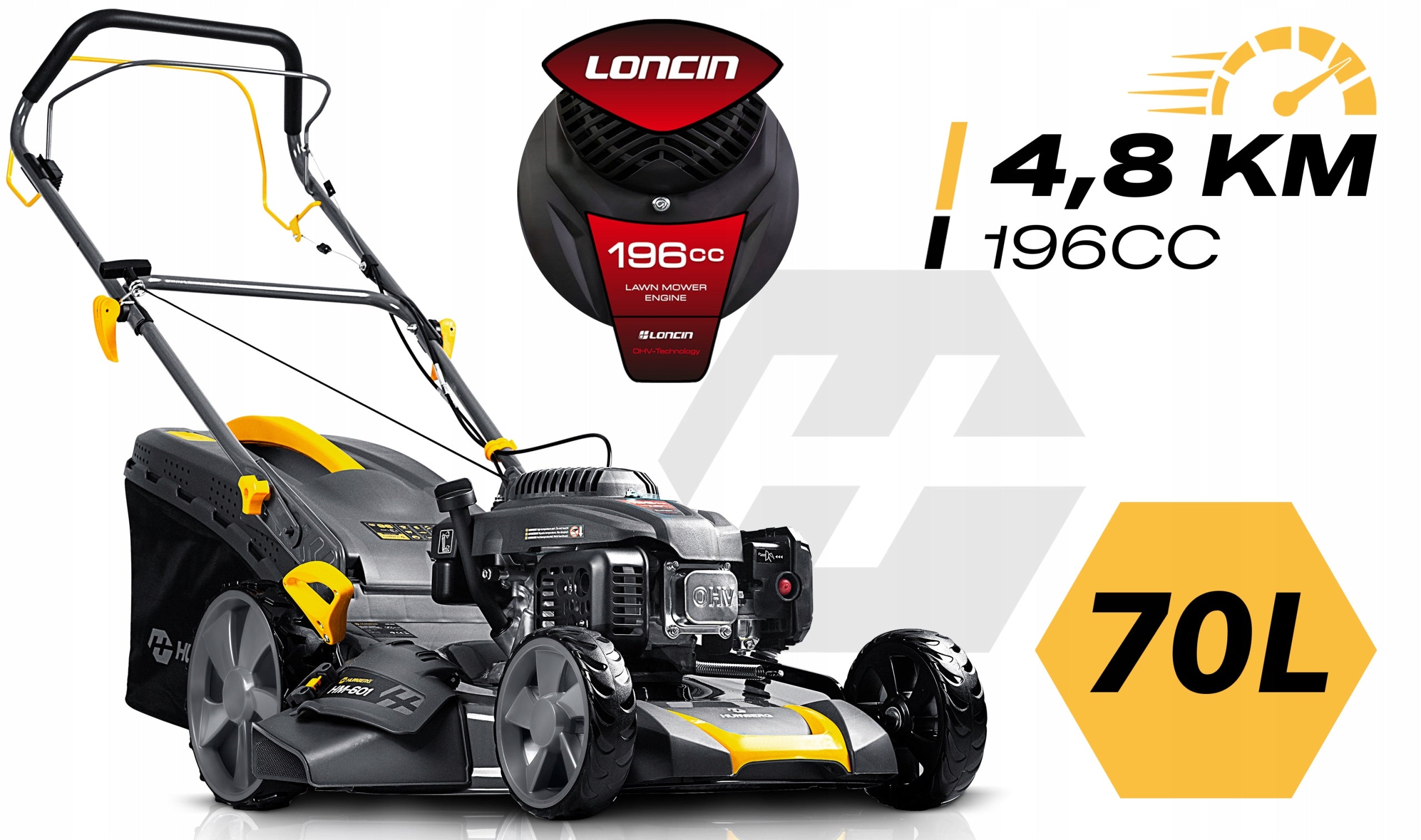 POWERFUL DIESEL MOWER WITH DRIVE 51cm 70l LONCIN 196cc + OIL MODEL 2026 Packaging status original