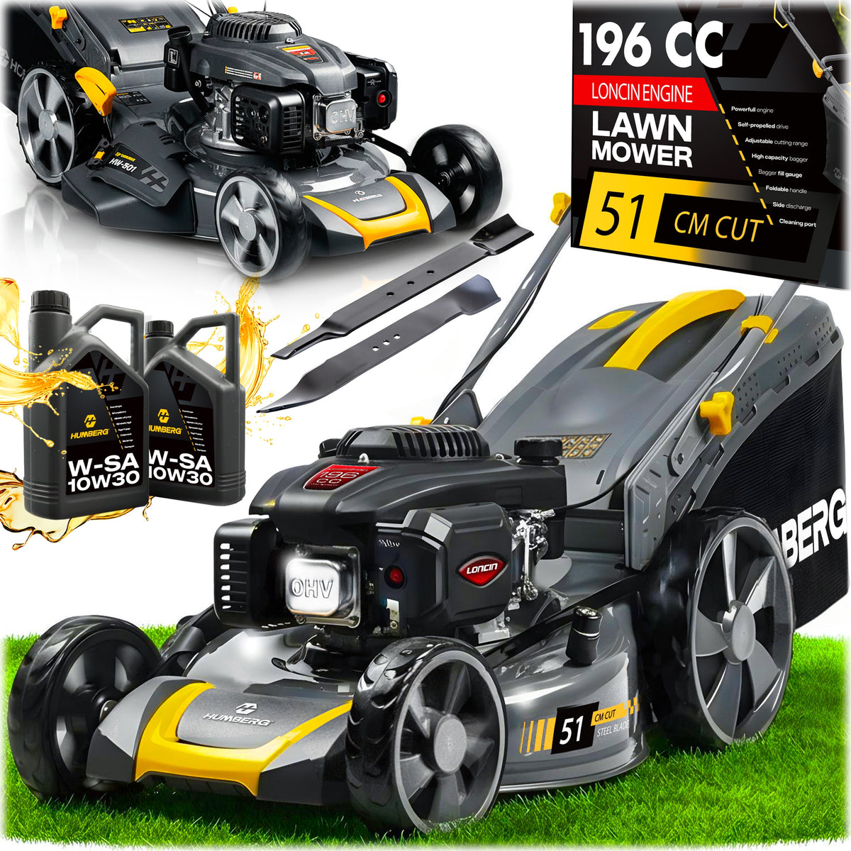 POWERFUL DIESEL MOWER WITH DRIVE 51cm 70l LONCIN 196cc + OIL MODEL 2026