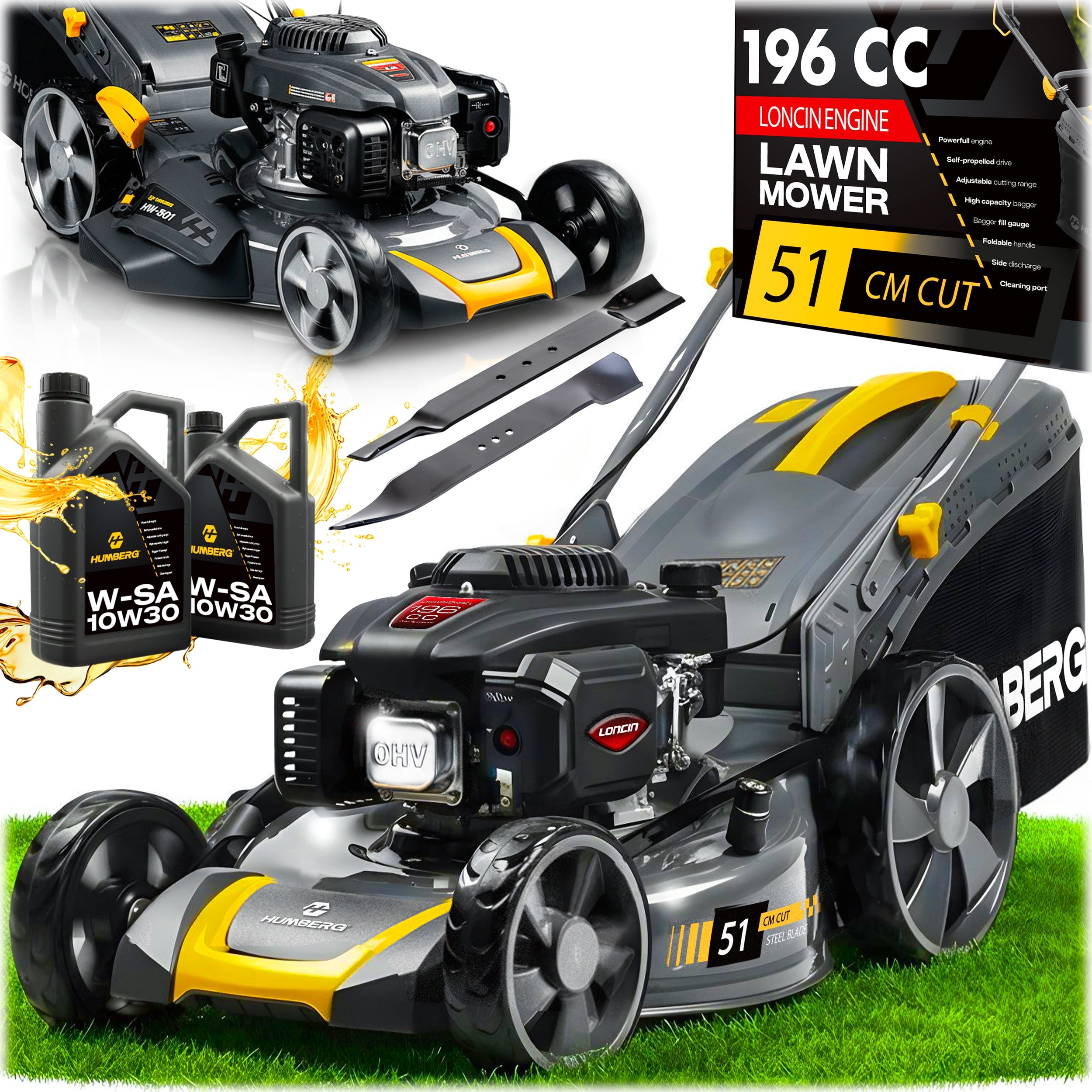 POWERFUL DIESEL MOWER WITH DRIVE 51cm 70l LONCIN 196cc + OIL MODEL 2026