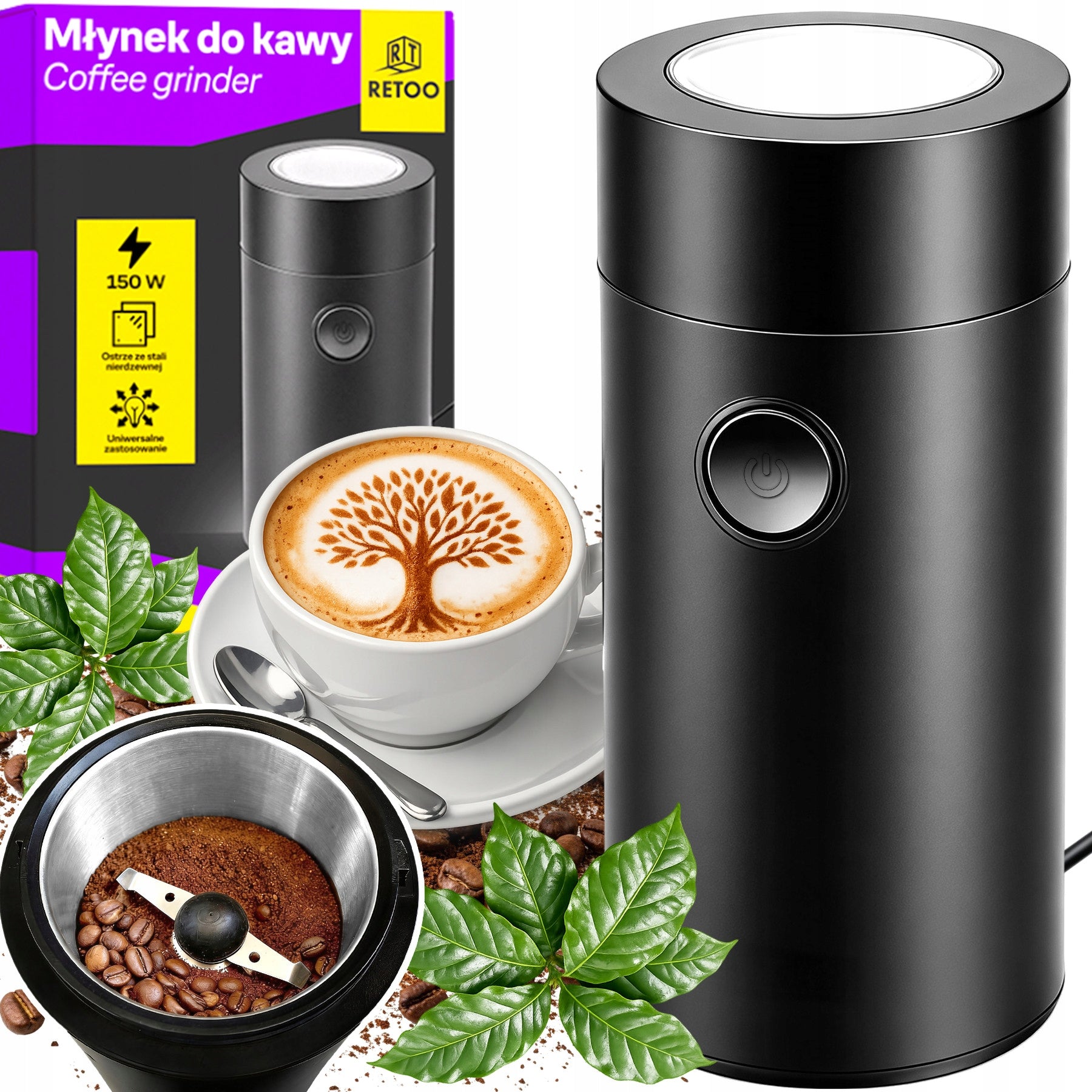 POWERFUL ELECTRIC GRINDER FOR GRINDING COFFEE SUGAR NUTS GRAIN GRINDER 150W Packaging status original