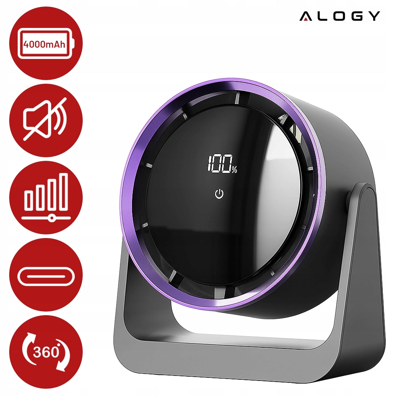 POWERFUL FAN SILENT ROTARY DESK FAN 5 MODES LED DISPLAY Brand Alogy