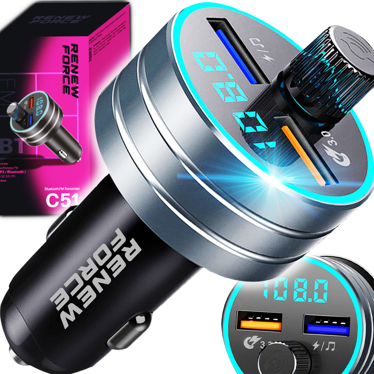 POWERFUL FM Car Bluetooth Transmitter MP3 QC 3.0 FAST Charger 24W
