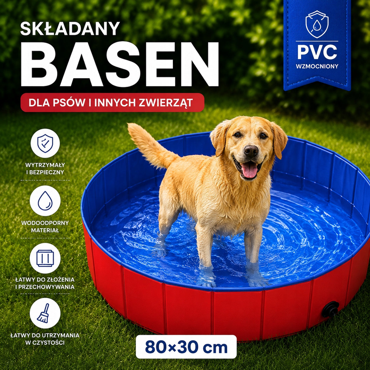POWERFUL GARDEN ANIMAL DOG POOL FOR COOLING WASHING FOLDING 80x30cm XL Packaging status original