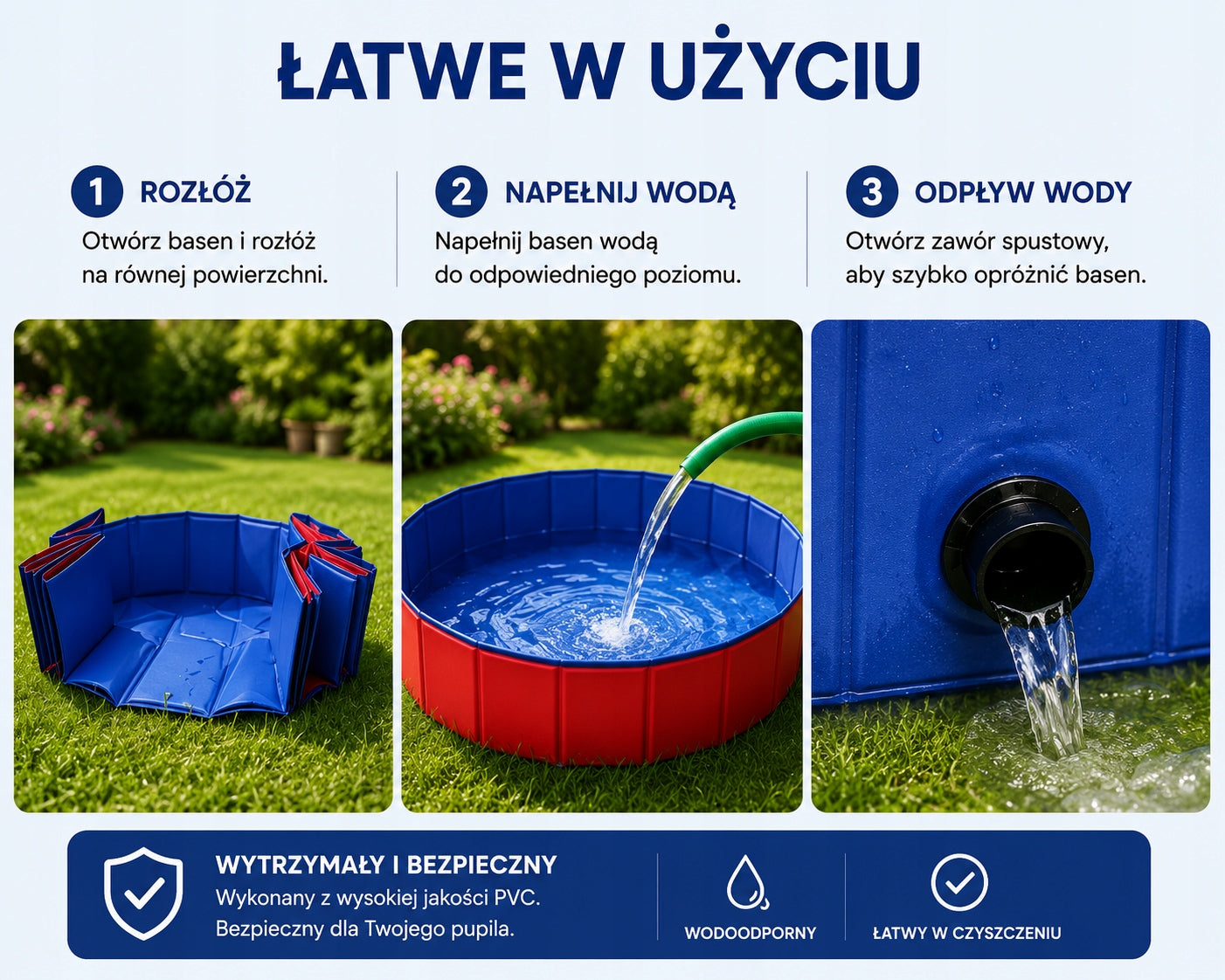 POWERFUL GARDEN ANIMAL DOG POOL FOR COOLING WASHING FOLDING 80x30cm XL Series pies