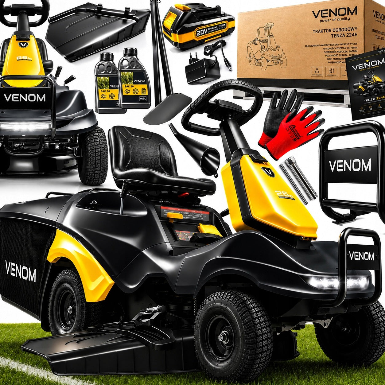 POWERFUL GARDEN TRACTOR PETROL MOWER VENOM TENZA PRO 66CM LARGE RIDER
