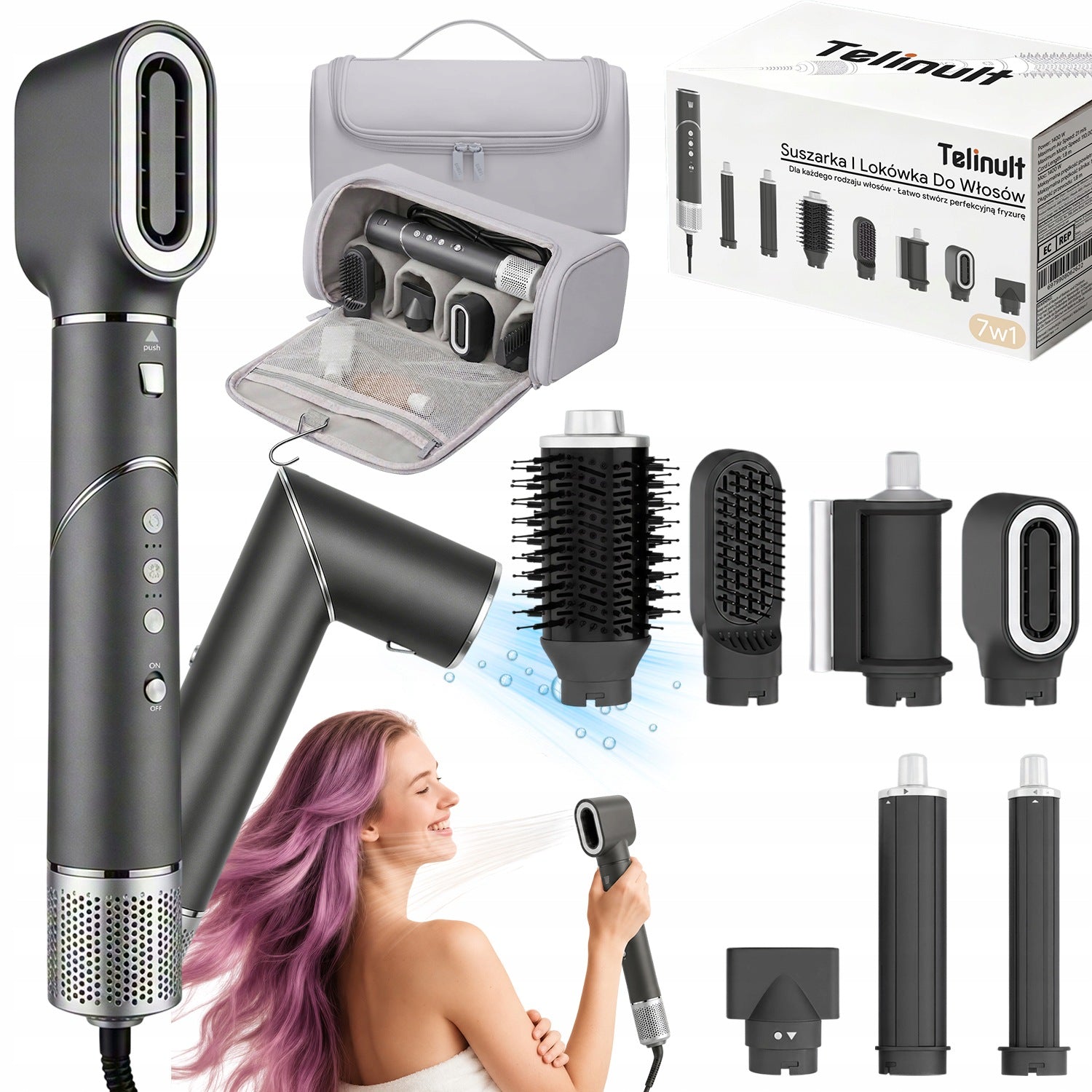 POWERFUL HAIR DRYER AND CURLING IRON 7IN1 MULTIFUNCTIONAL WITH IONIZATION 1400W