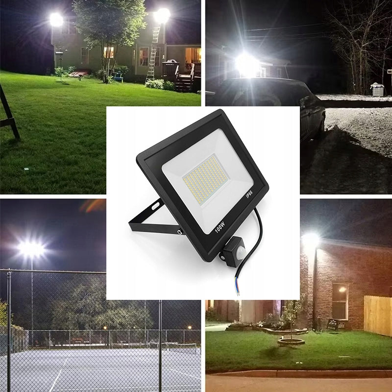 POWERFUL HALOGEN LED 100W FLOODLIGHT WITH DUSK MOTION SENSOR 9000lm SLIM Brightness 9000 lm