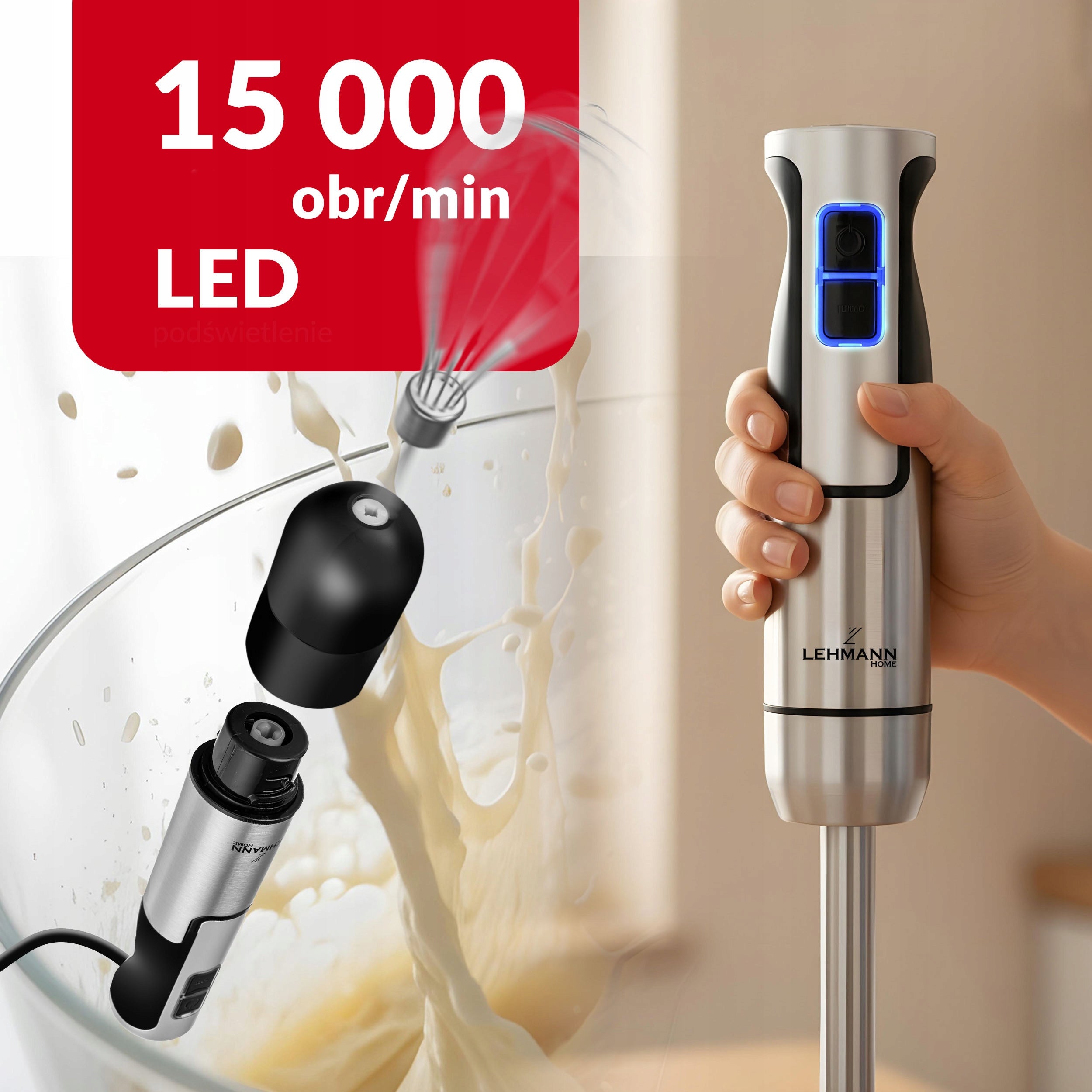 POWERFUL HAND BLENDER MULTIFUNCTIONAL MIXER THE MOST POWERFUL MOTOR BLADE XXL Dominant color silver/gray
