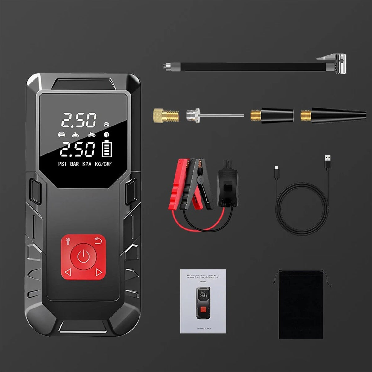 POWERFUL JUMP STARTER START BOOSTER POWERBANK 12V SET 99800mAh Product weight with unit packaging 0.946 kg