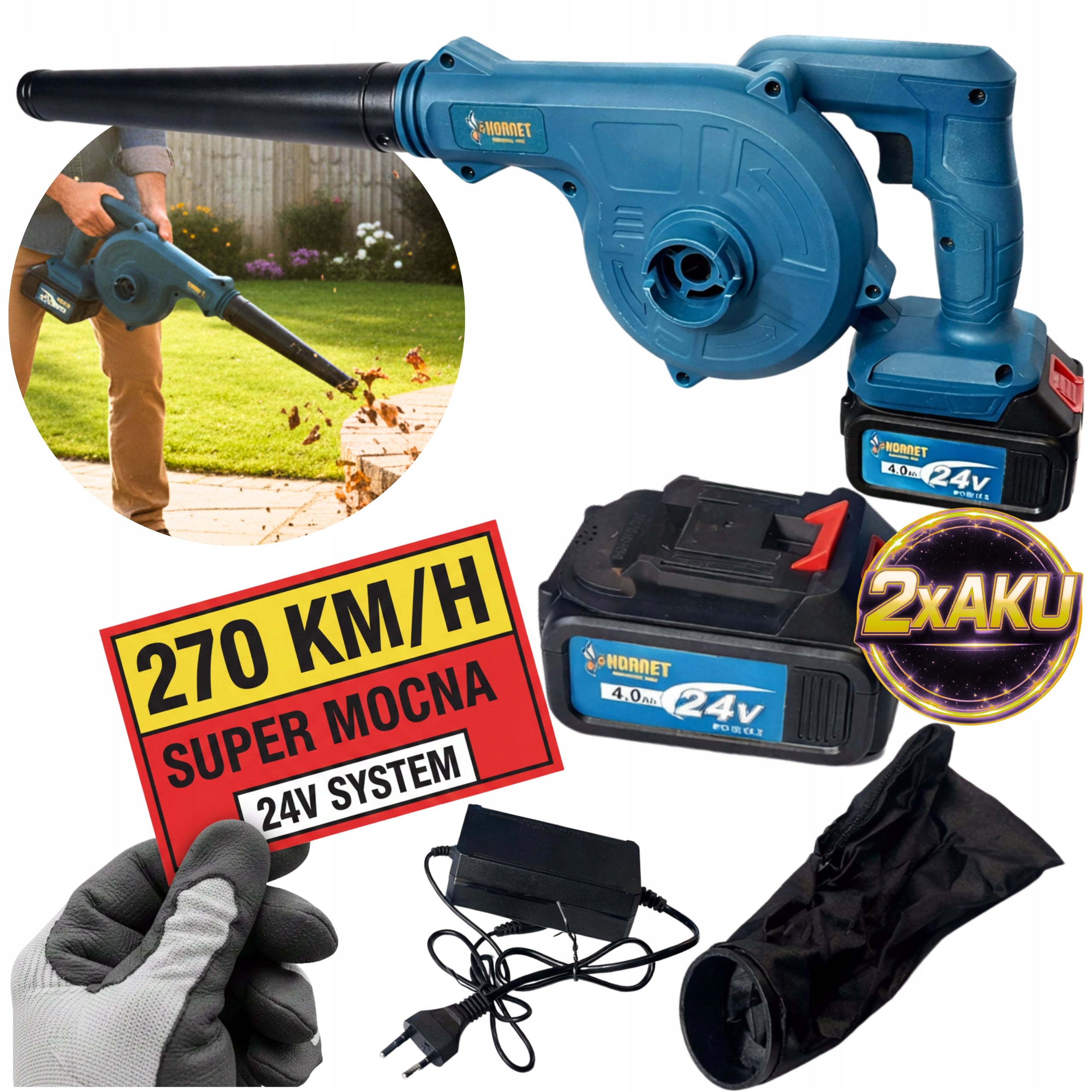 POWERFUL LEAF BLOWER CORDLESS SNOW DRYING GARDEN 2x AKU 4Ah Packaging status original