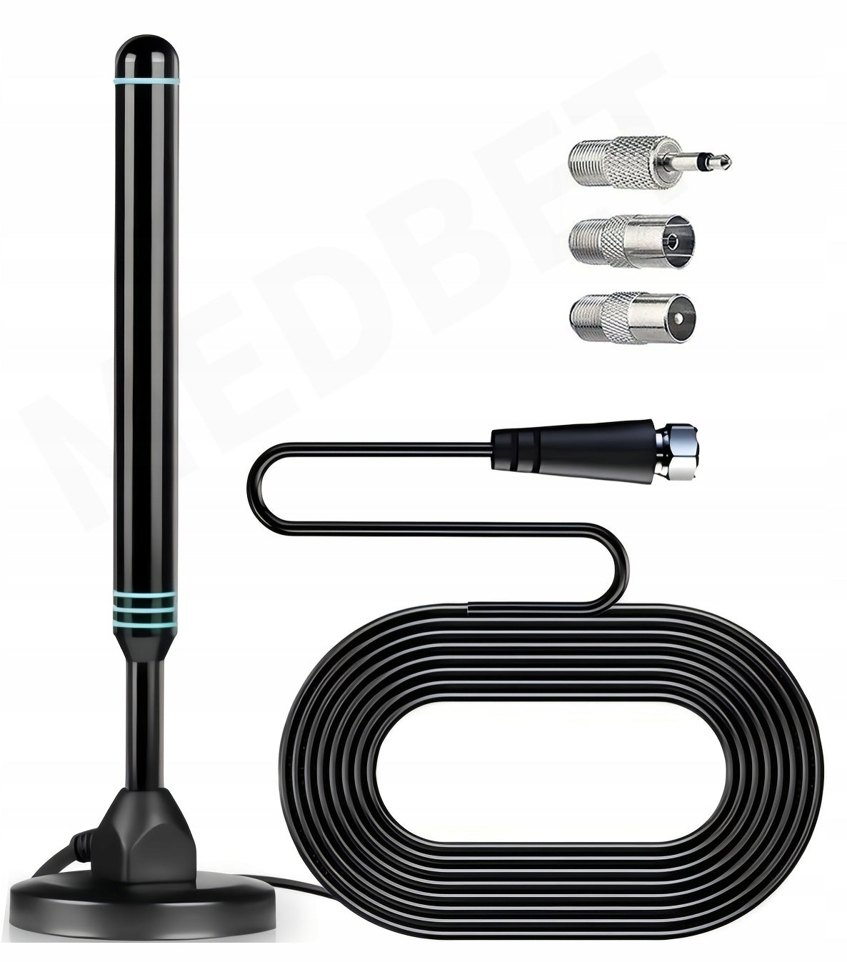 POWERFUL METAL FM ANTENNA WITH AMPLIFIER +4x VARIOUS PLUGS FOR TOWER RADIO ETC Packaging status original