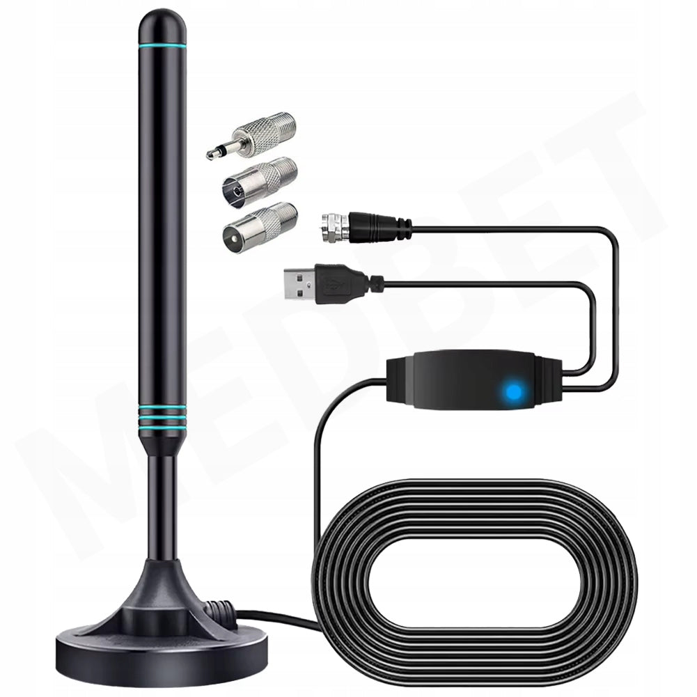 POWERFUL METAL FM ANTENNA WITH AMPLIFIER +4x VARIOUS PLUGS FOR TOWER RADIO ETC