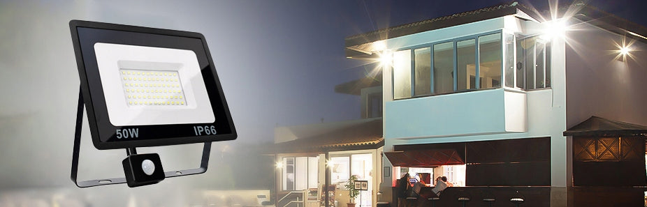 POWERFUL OUTDOOR HALOGEN FLOODLIGHT LED HEADLIGHT MOTION SENSOR IP66 50W Packaging status original