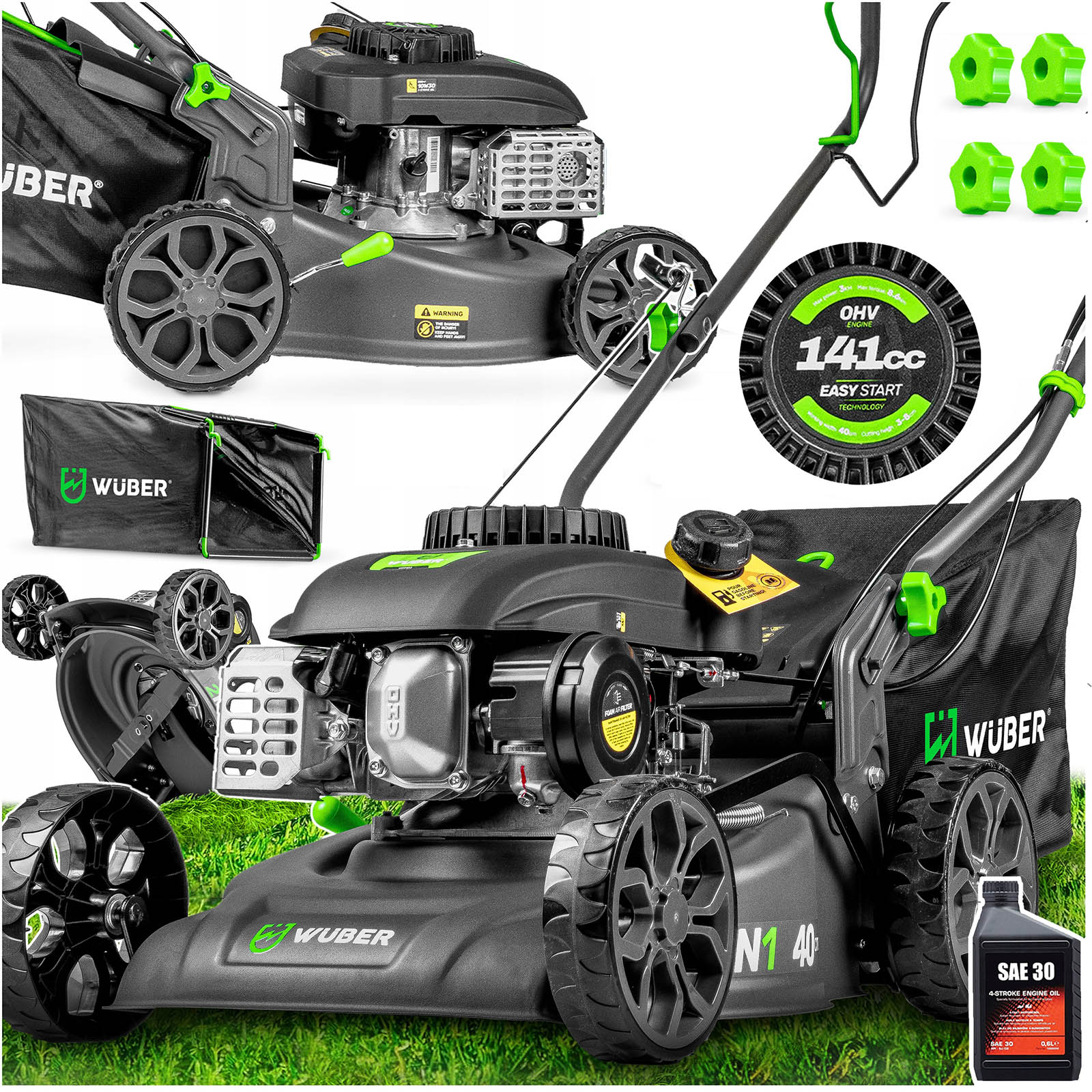 POWERFUL PETROL MOWER 3KM DRIVE ENGINE OHV+OIL 45L HEIGHT ADJUSTMENT 2IN1