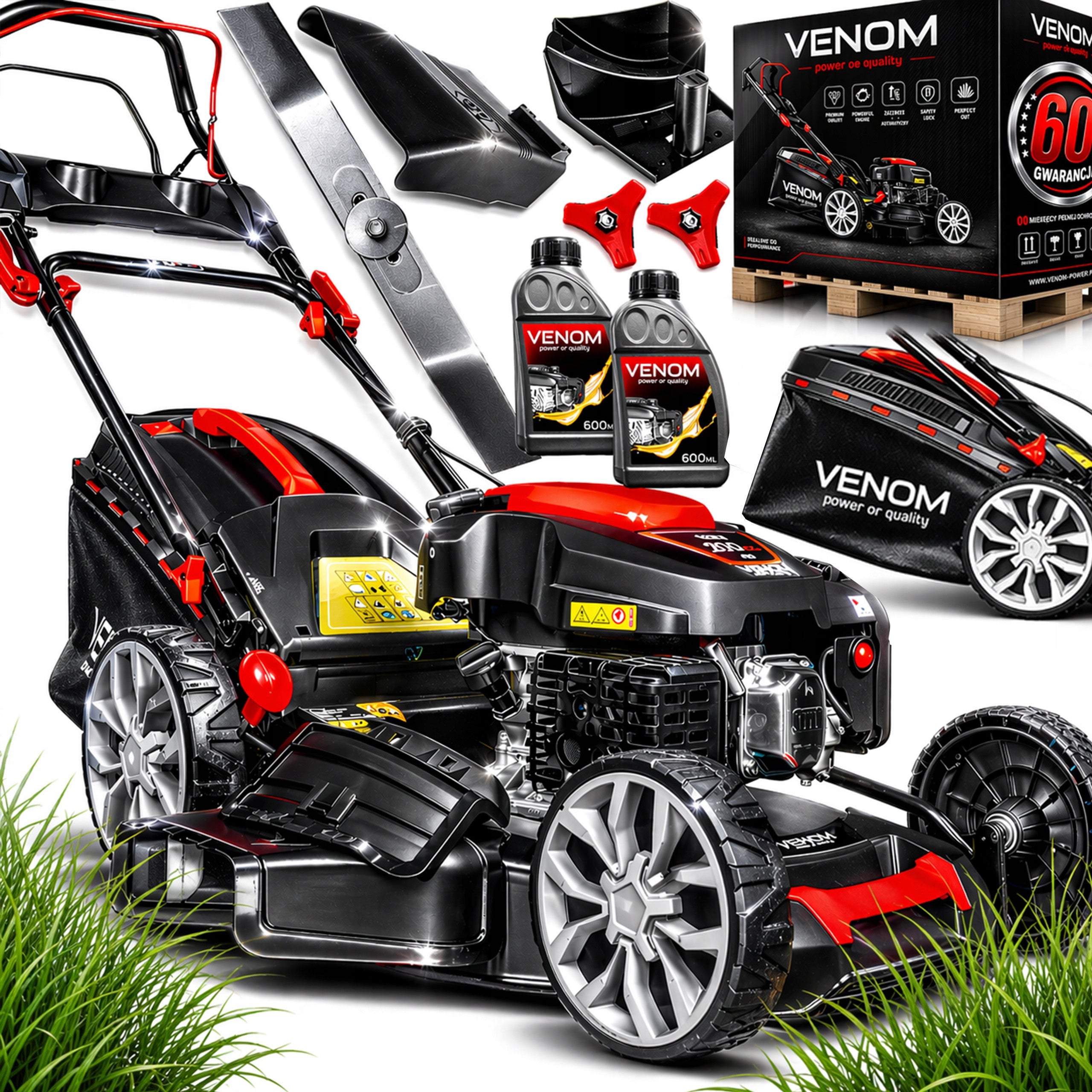 POWERFUL PETROL MOWER VENOM 51CM STEEL HOUSING DRIVE 200CC MULCHING