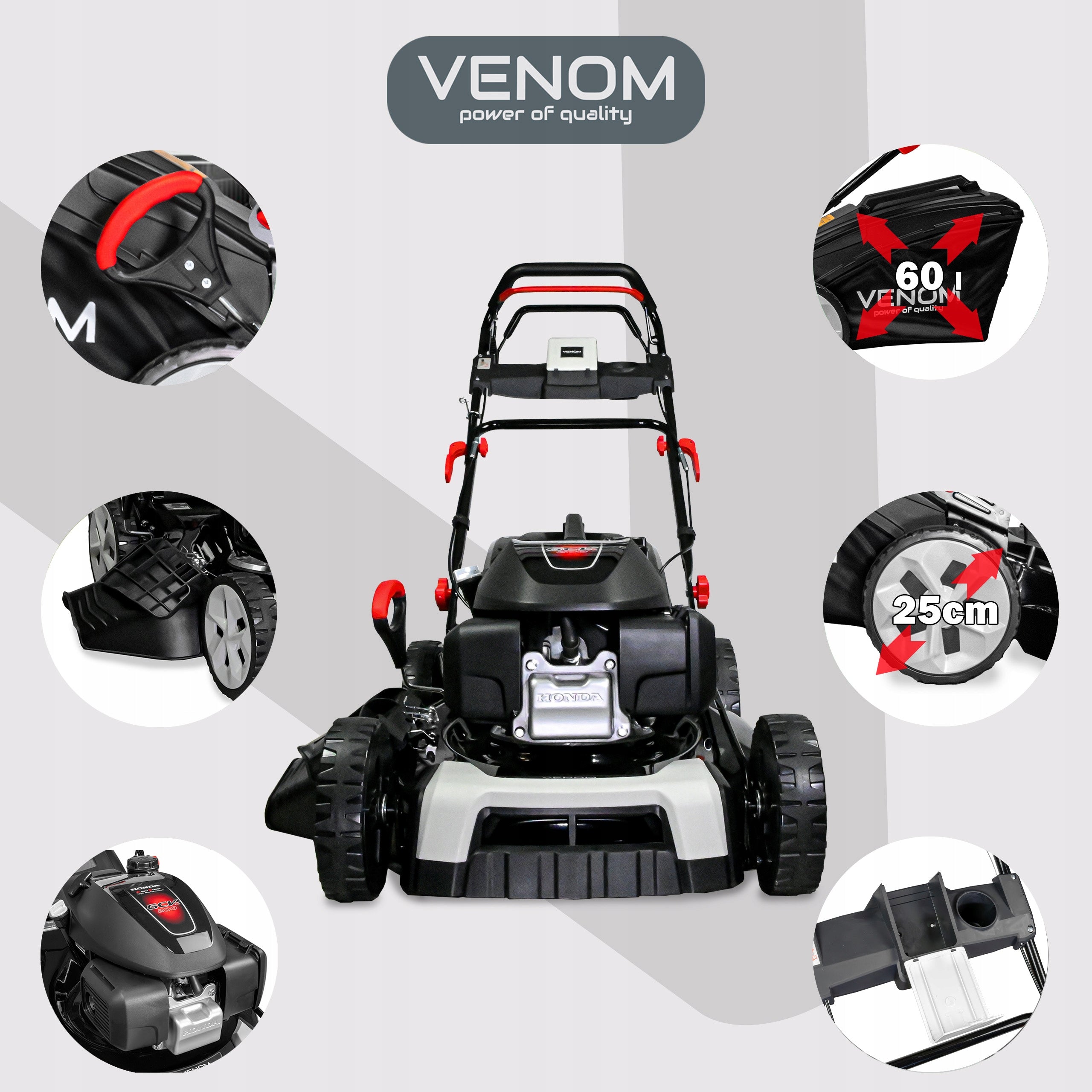 POWERFUL PETROL MOWER WITH DRIVE 53CM ENGINE HONDA 201CC MULCHING 9IN1 Manufacturer code KOSIARKA SPALINOWA PM53-201H