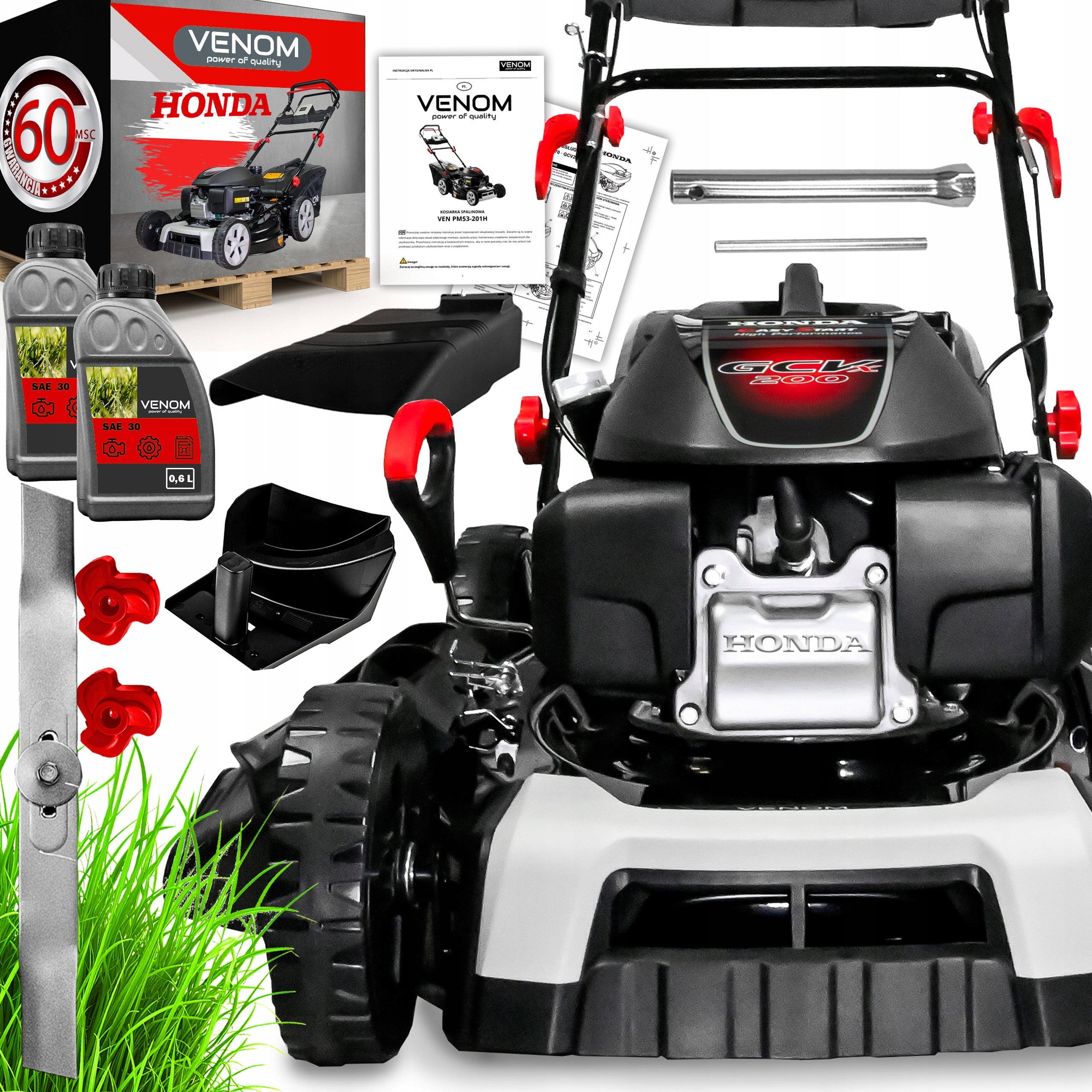 POWERFUL PETROL MOWER WITH DRIVE 53CM ENGINE HONDA 201CC MULCHING 9IN1