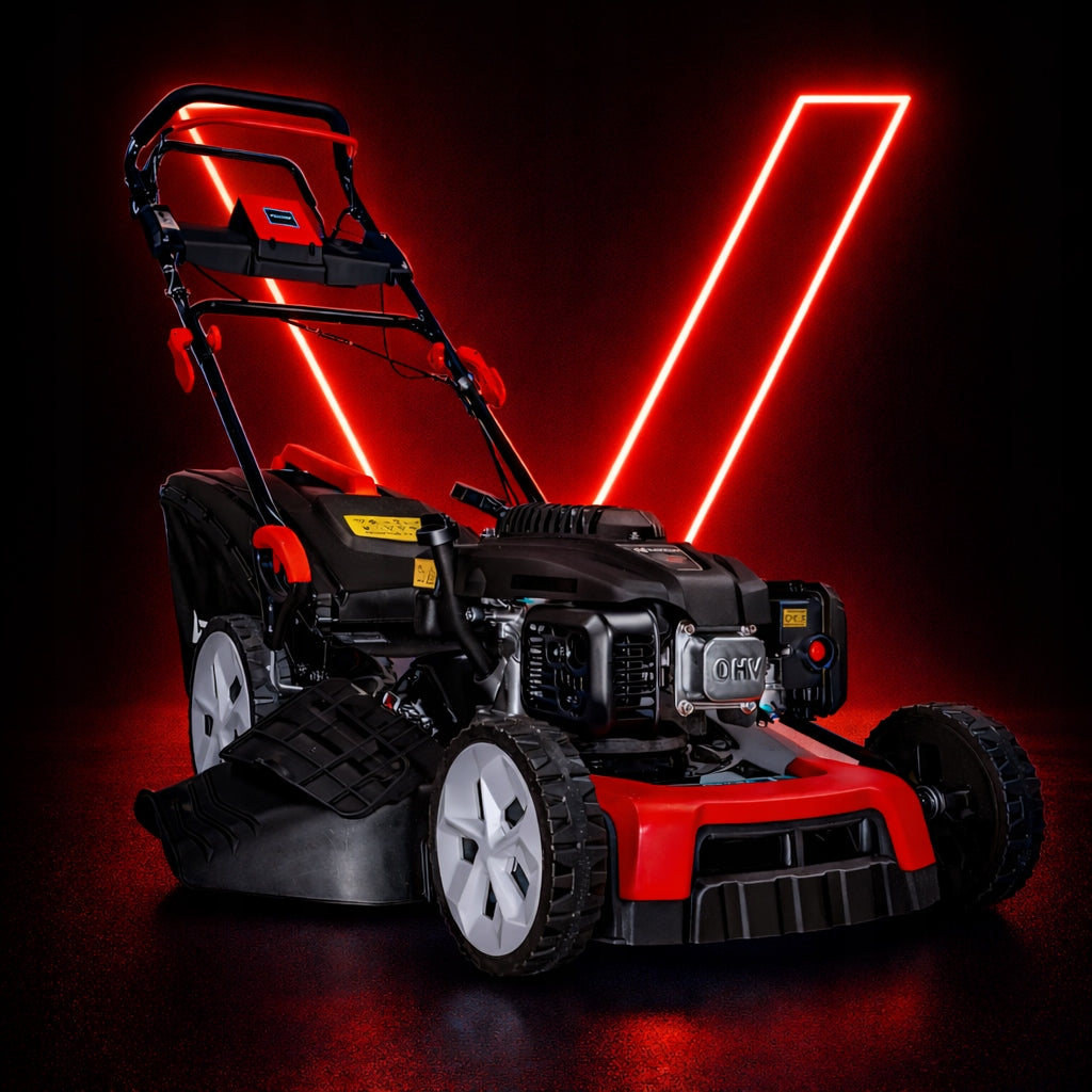 POWERFUL PETROL MOWER WITH DRIVE 53CM ENGINE LONCIN 196CC NEW MODEL 9IN1 Packaging status original