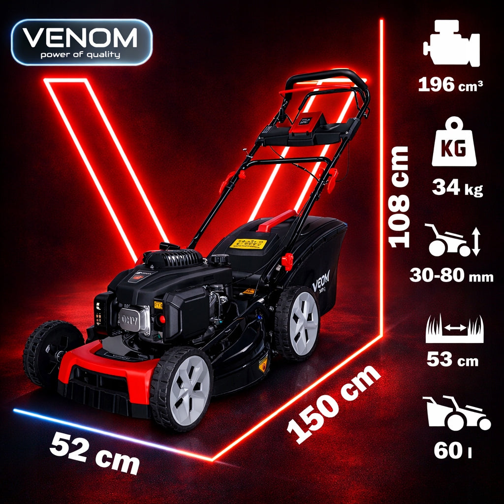 POWERFUL PETROL MOWER WITH DRIVE 53CM ENGINE LONCIN 196CC NEW MODEL 9IN1 Series PM53