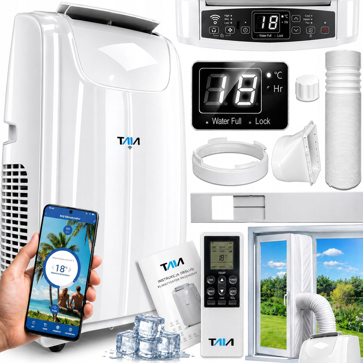 POWERFUL PORTABLE AIR CONDITIONER WIFI 3,52 kW DEHUMIDIFIER 58 l/h 9IN1 +SEAL
