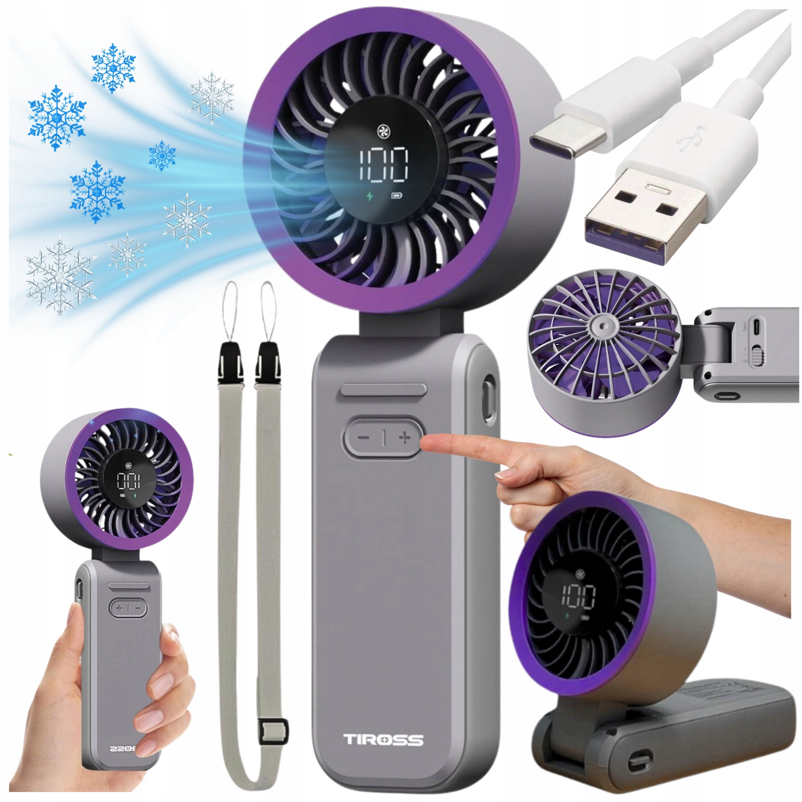 POWERFUL PORTABLE FAN FOLDING HANDHELD Fan USB-C LCD RECHARGEABLE