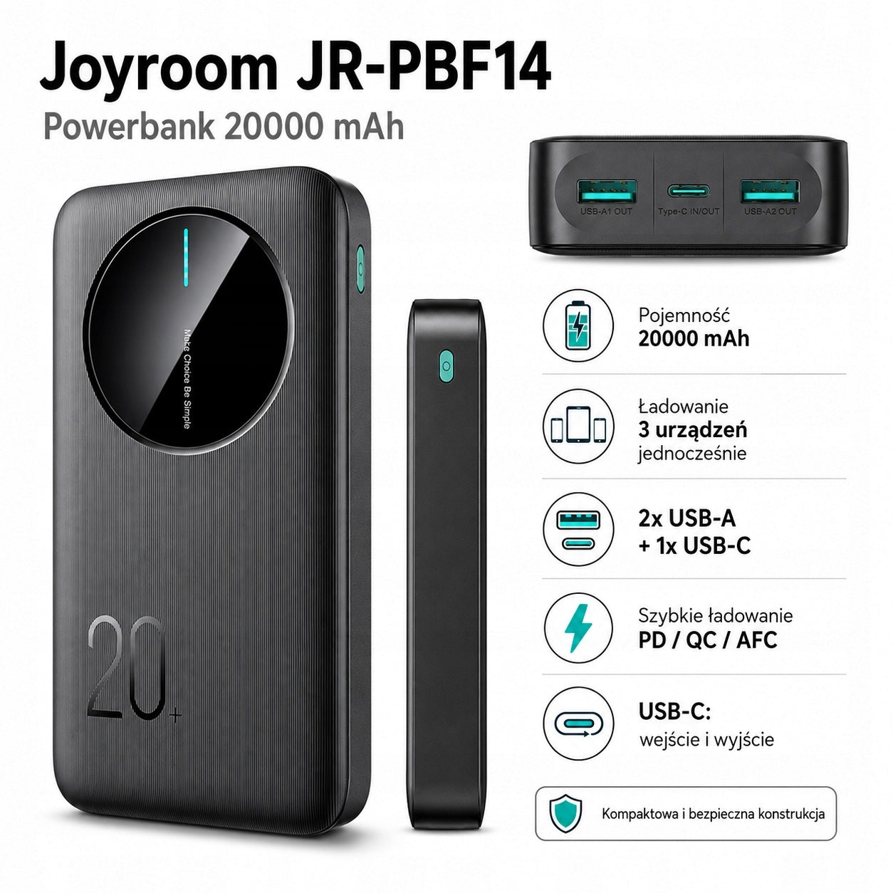 POWERFUL POWERBANK 20000mAh ROBUST USB-C USB POWER BANK SECURITY SYSTEM Packaging status original