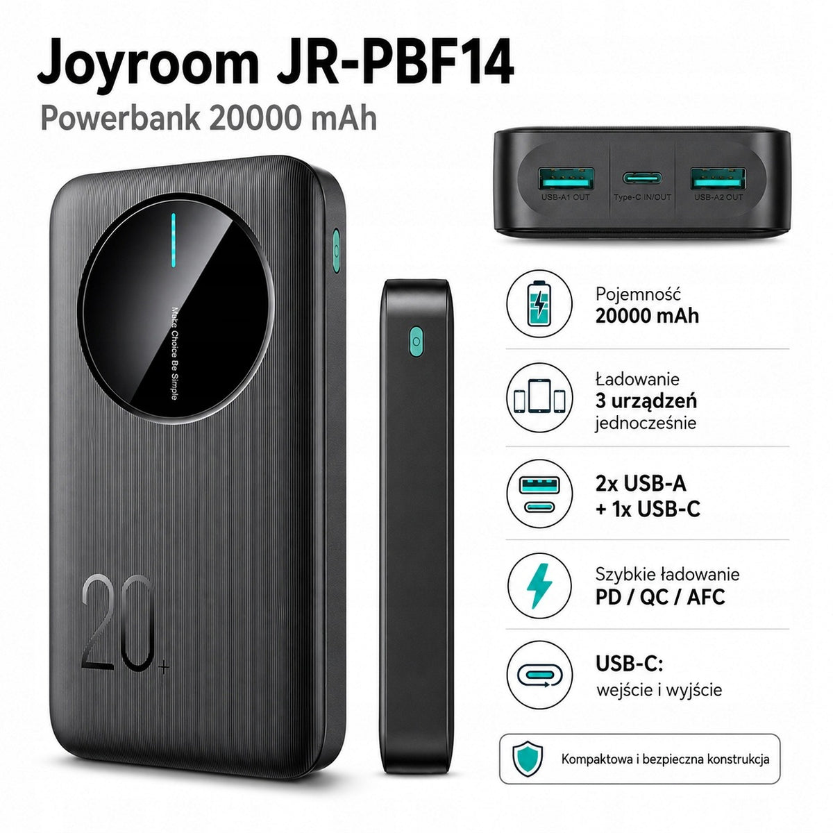 POWERFUL POWERBANK 20000mAh ROBUST USB-C USB POWER BANK SECURITY SYSTEM Packaging status original