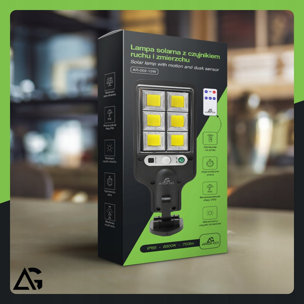POWERFUL SOLAR LED GARDEN LAMP STREET MOTION AND DUSK SENSOR REMOTE CONTROL Manufacturer code ZEWNĘTRZNA DO OGRODU Z CZUJNIKIEM RUCHU COB
