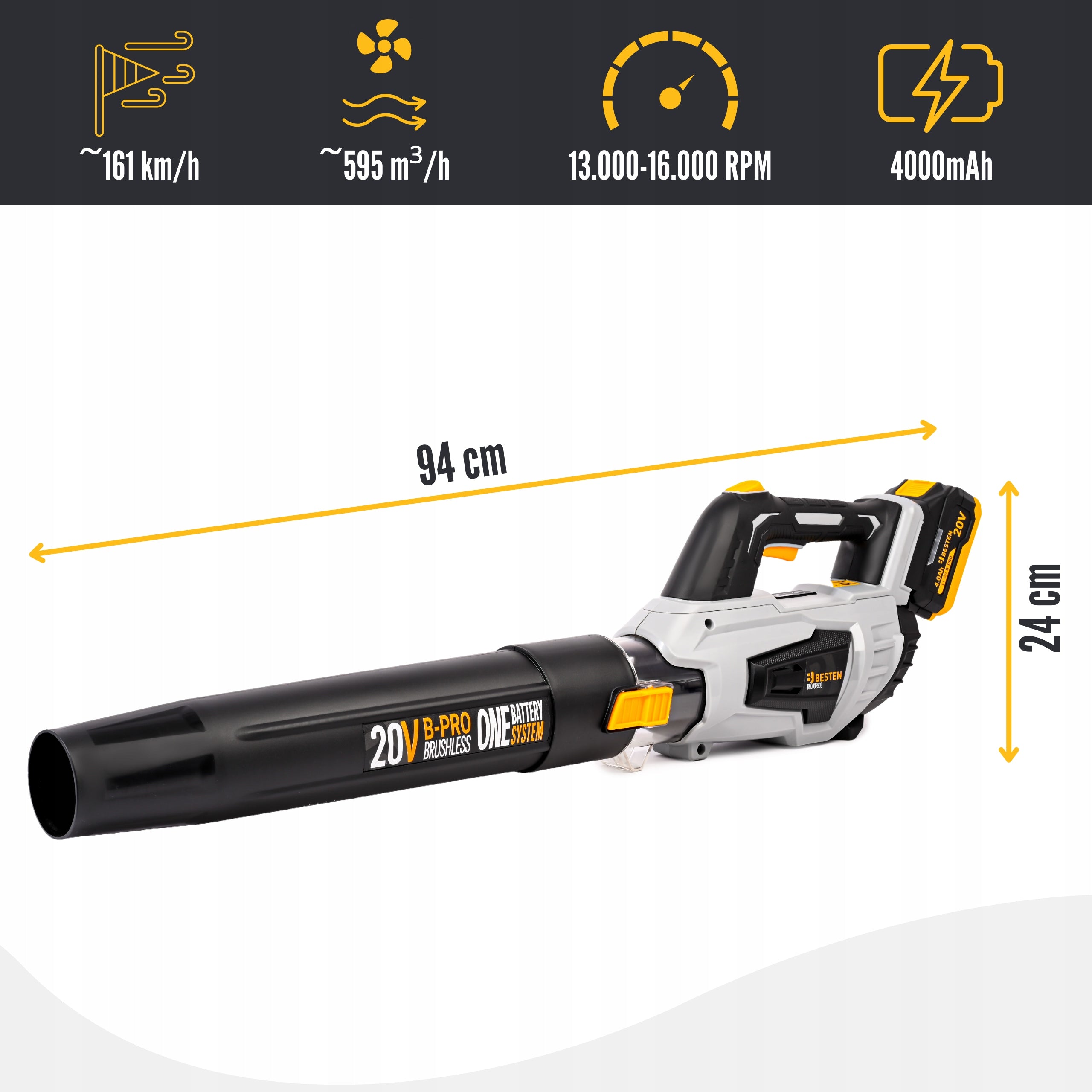 POWERFUL TURBO CORDLESS BLOWER FOR GARDEN LEAVES 4.0Ah 161km/h BESTEN Packaging status original