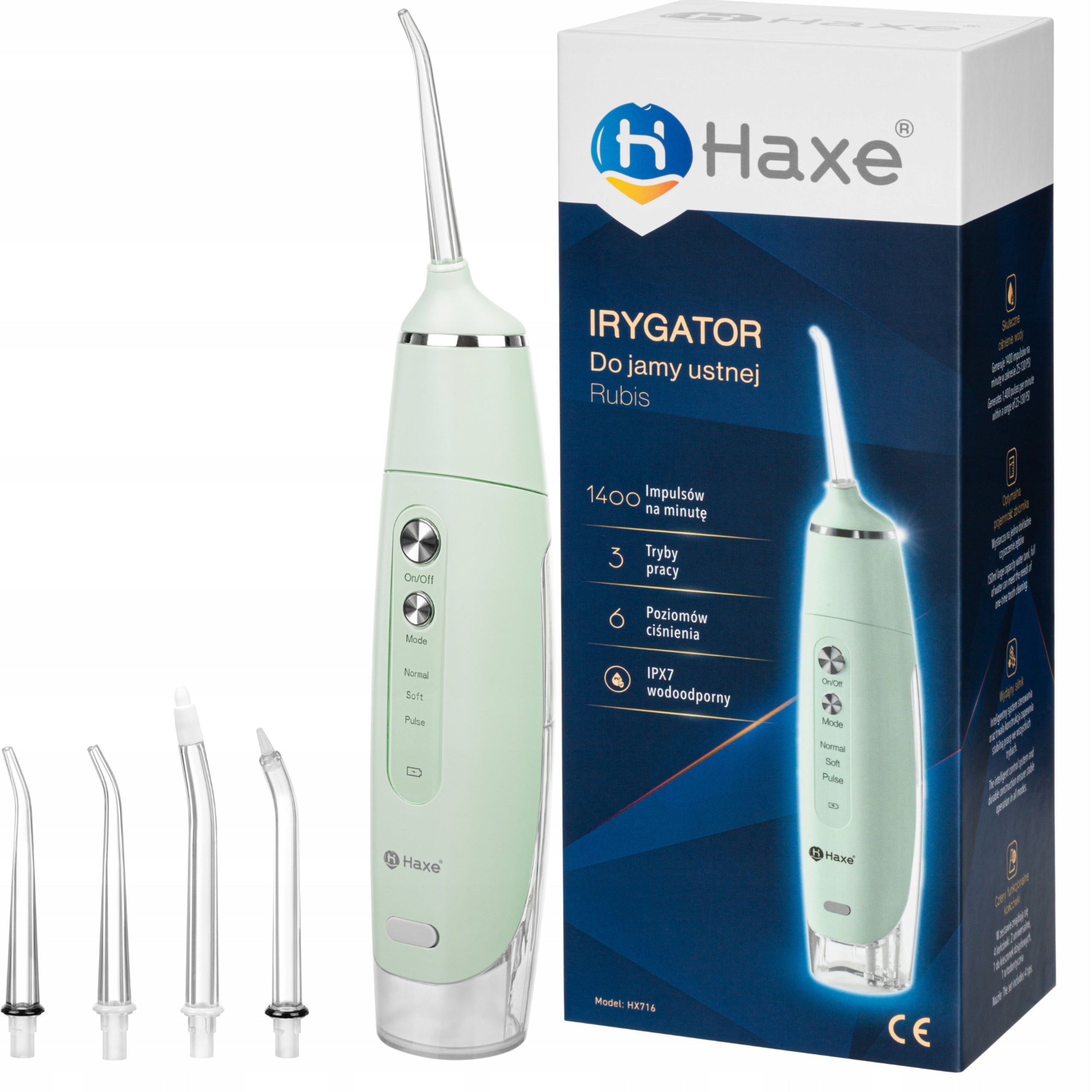 POWERFUL Tooth Irrigator HAXE Wireless Dental 3 MODES 4 NOZZLES PRO Color green