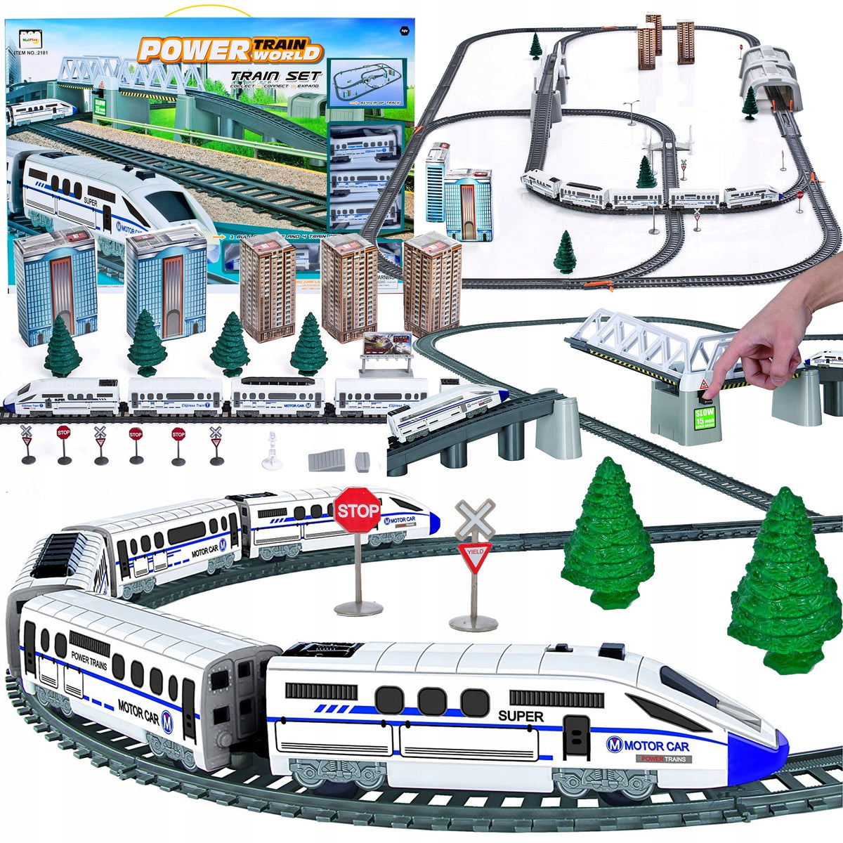POWERFUL Train Electric Queue 914cm 5 Wagons Bridge Tunnel Gift Packaging status original