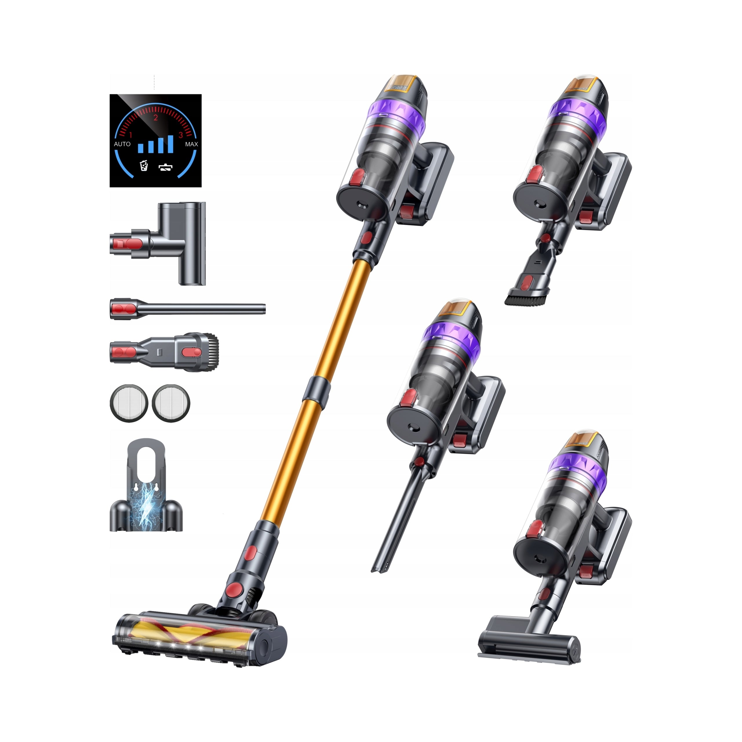 POWERFUL Upright Vacuum Cleaner Buture VC90 yellow/gold 65KPa 600W