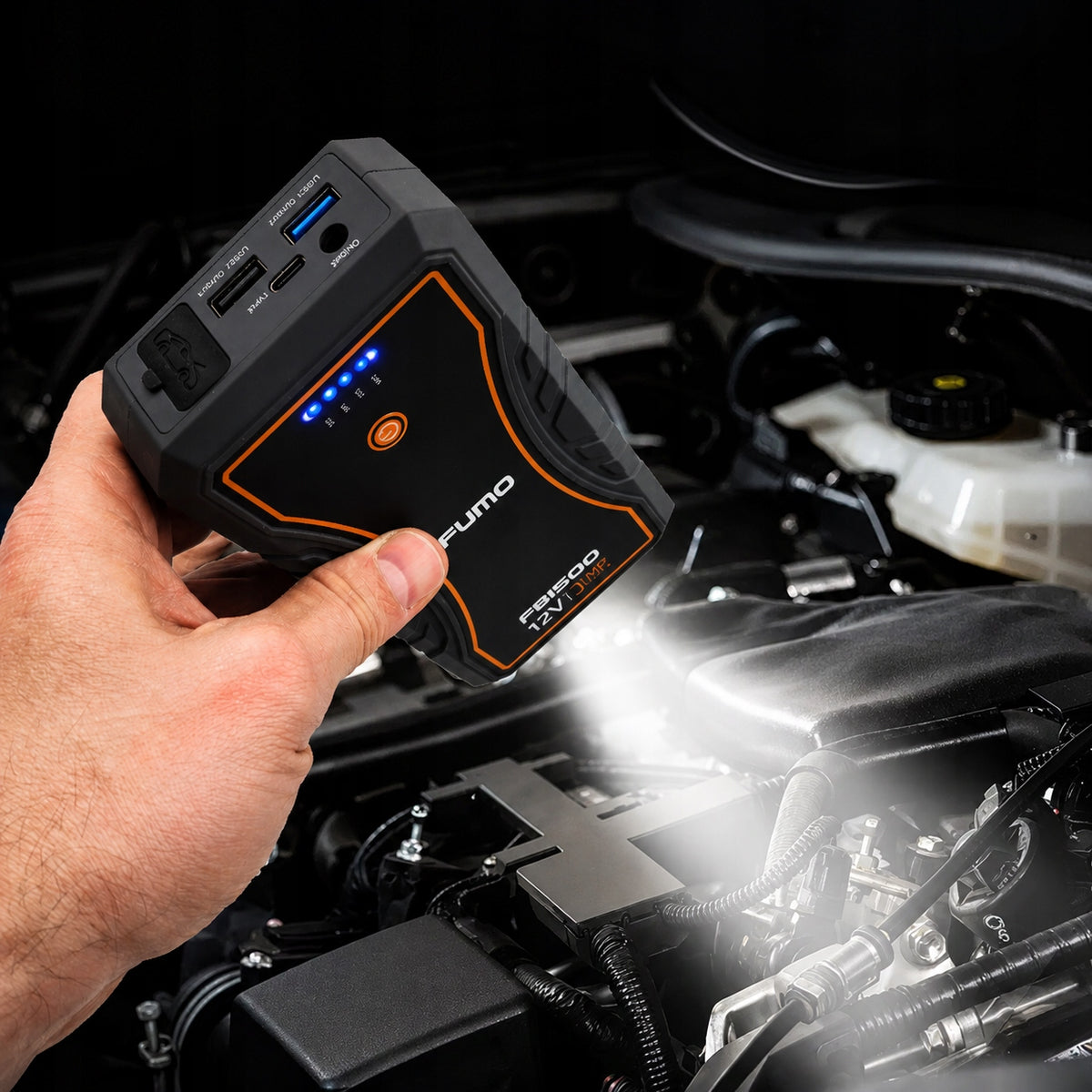 POWERFUL starter JUMP STARTER BOOSTER POWERBANK 1500A QC3.0 FLASHLIGHT SET Model FB1500