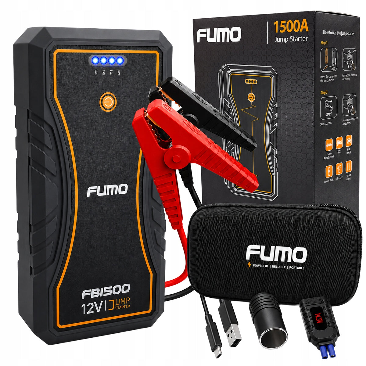 POWERFUL starter JUMP STARTER BOOSTER POWERBANK 1500A QC3.0 FLASHLIGHT SET