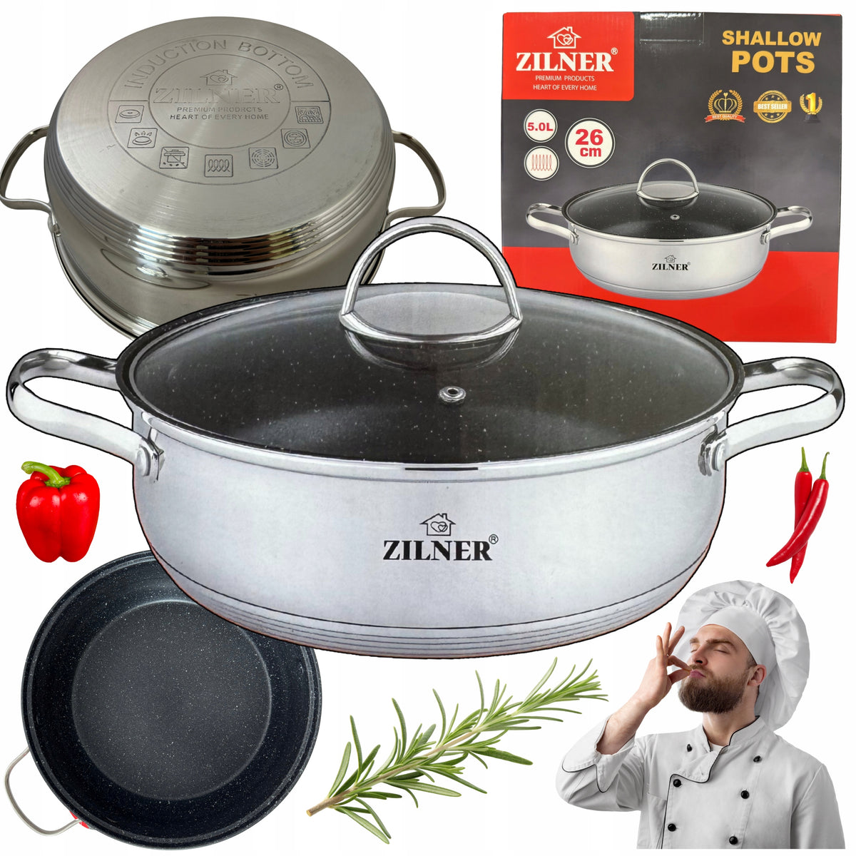 PRACTICAL LOW pot 28cm 6.5L WITH NON-STICK COATING STEEL NRDZ.